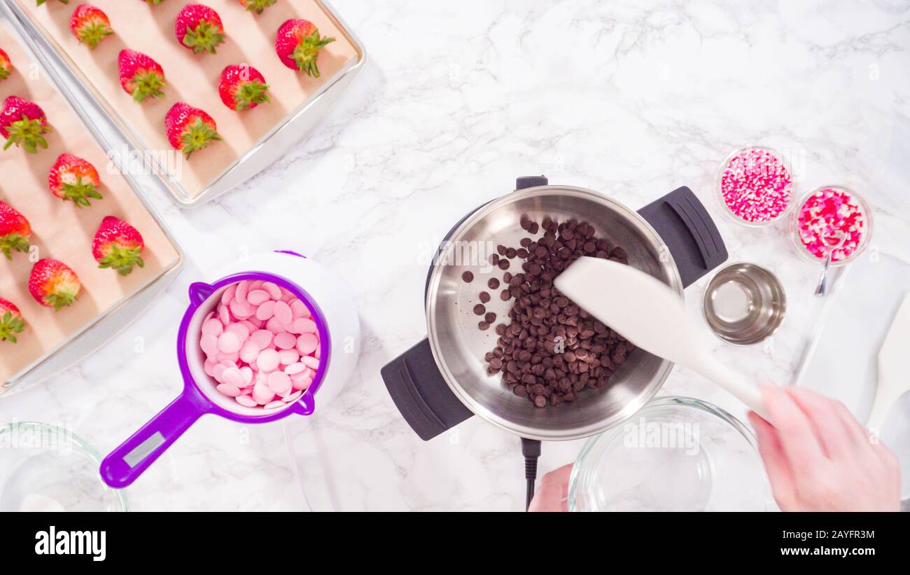 Step by step. Melting chocolate candy melts in an electric candy melting pot  Stock Photo - Alamy