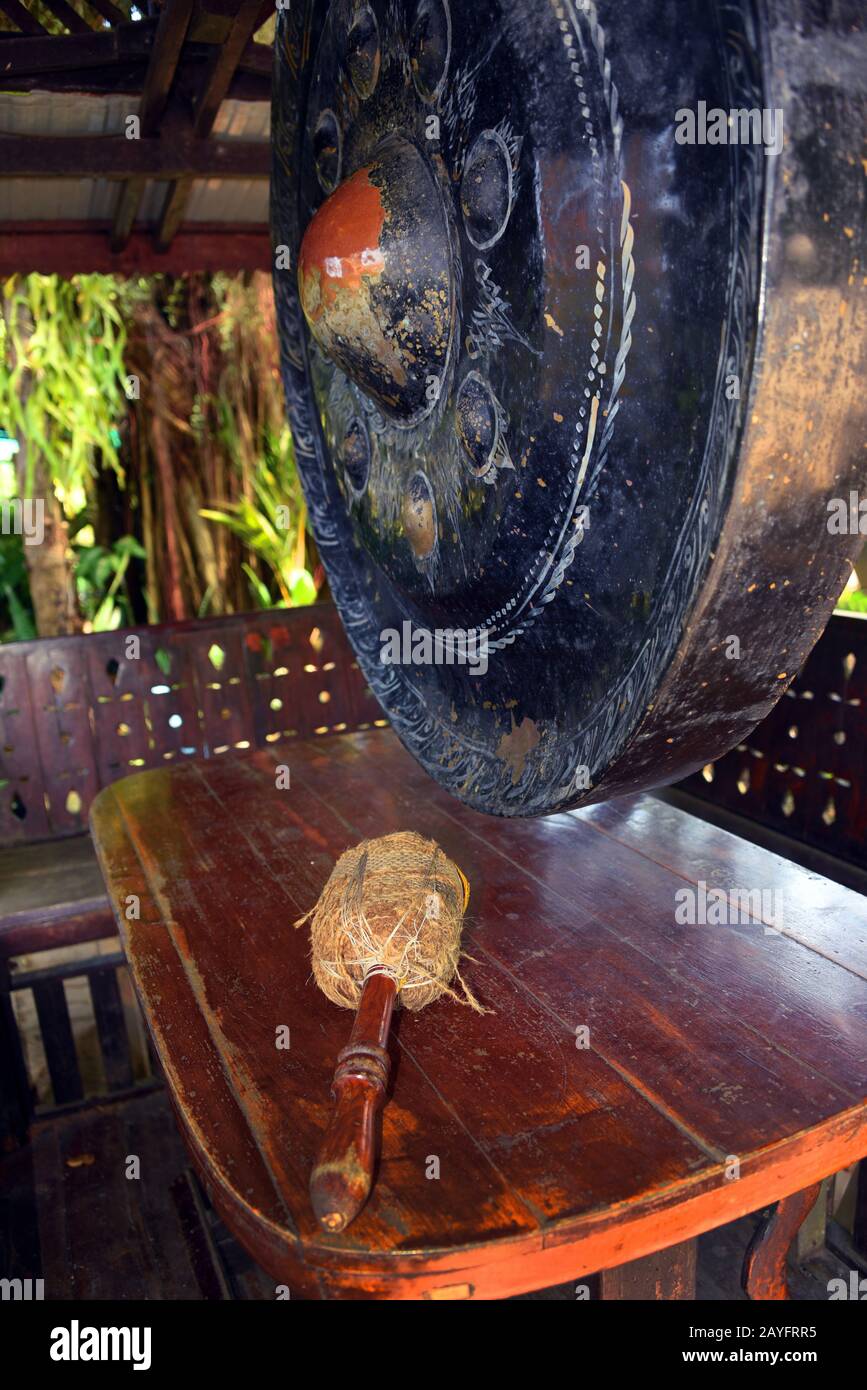 gong and mallet of the temple Wat Mongkol Wararam, Thailand, Phuket