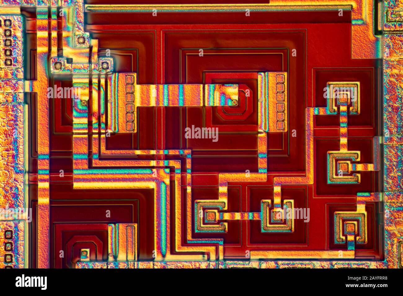 surface of a microchip, Differential interference contrast picture, silicon wafer Stock Photo