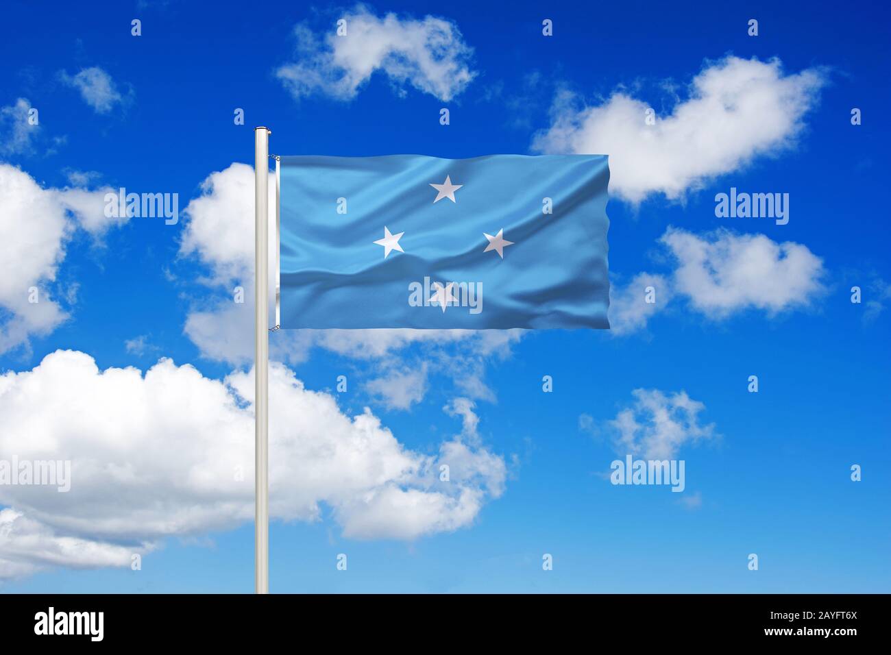 flag of the Federated States of Micronesia in front of blue cloudy sky, Federated States of Micronesia Stock Photo