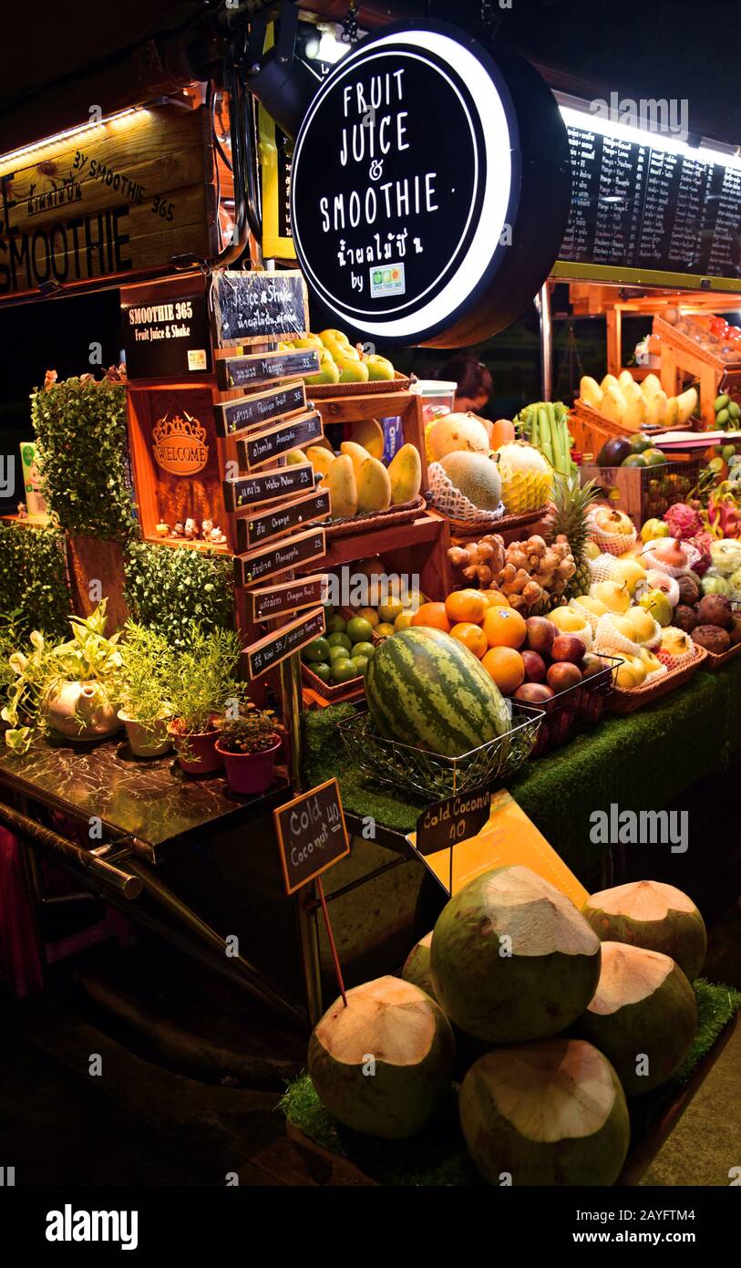 market, fresh fruits juice on the harbour, Thailand, Krabi Stock Photo