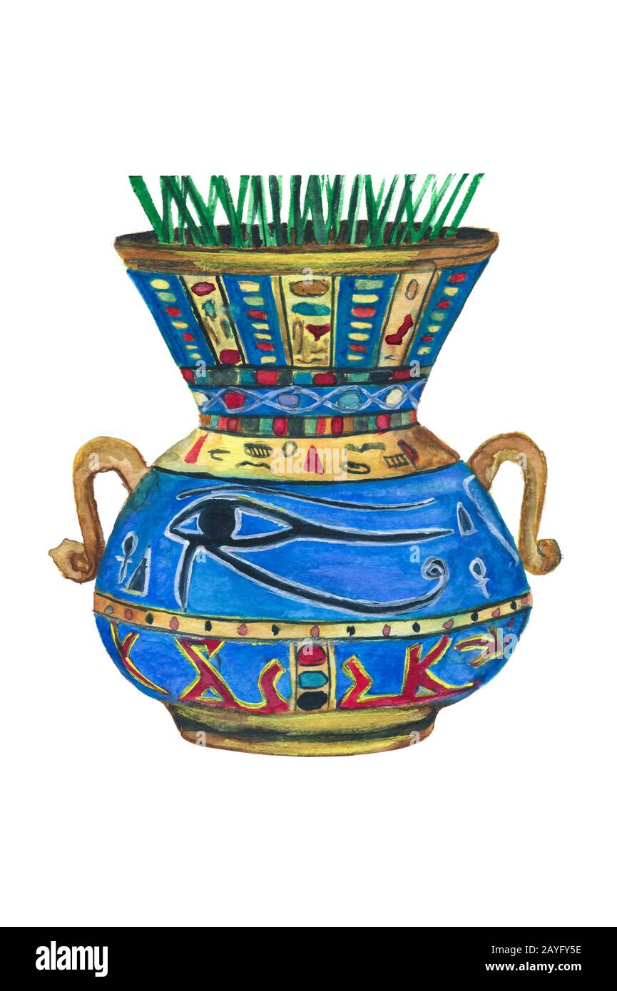 Egyptian style crockery container with handles, isolated vase or vessel.  Earthenware craft, retro cup. Ancient traditional ceramic jug, vintage  potter Stock Photo - Alamy