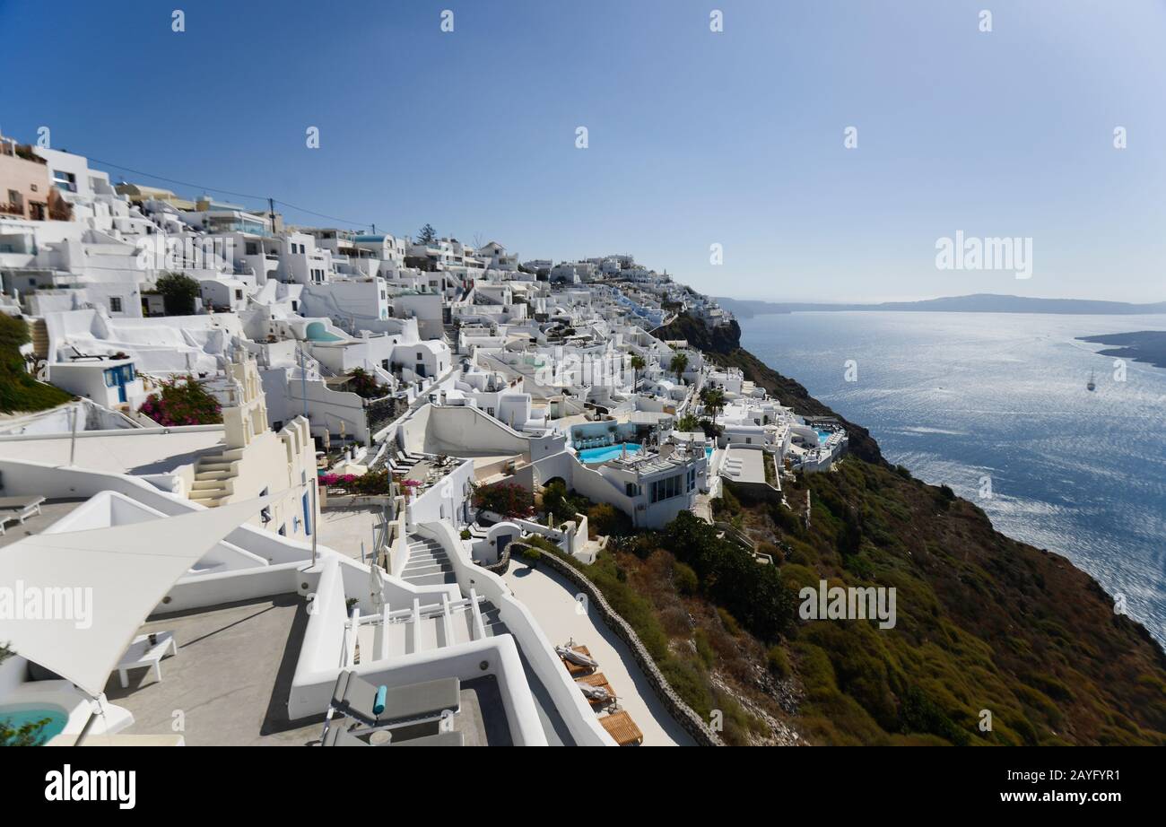 White-washed houses in Fira, Stantorini. Greece Stock Photo