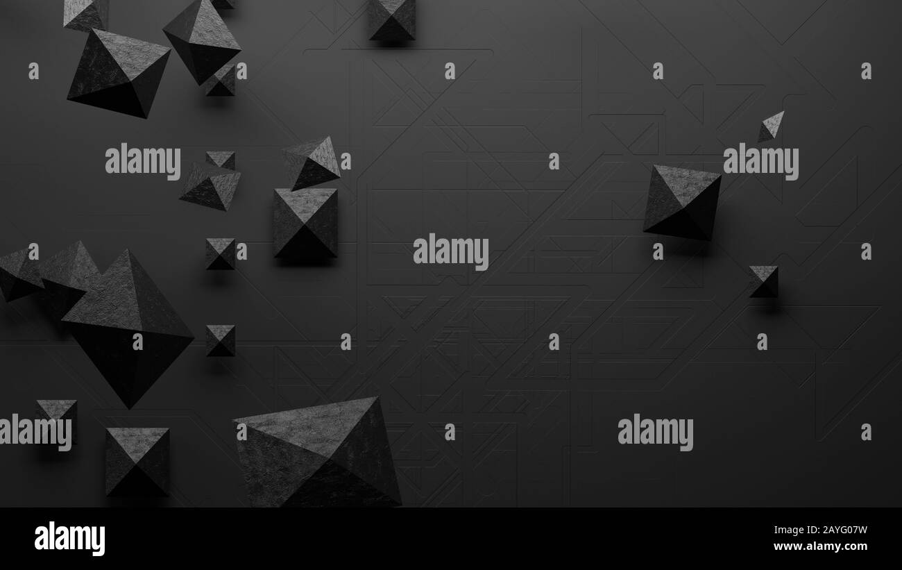 Abstract image of randomly arranged pyramids sci-fi Stock Photo