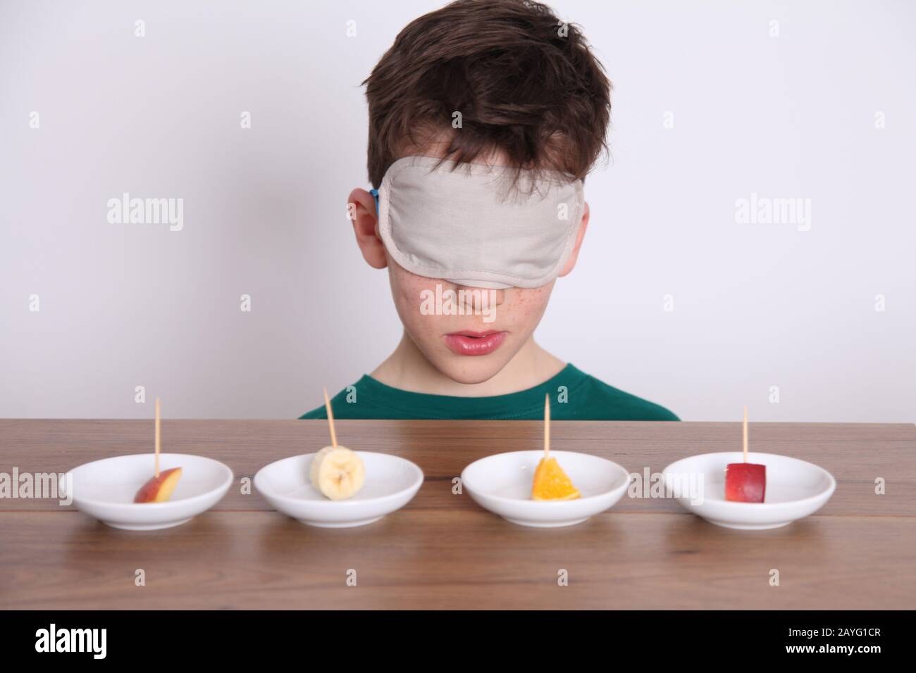 Portrait of Blindfolded Man Tasting Food Stock Image - Image of blindfold,  adult: 210736461