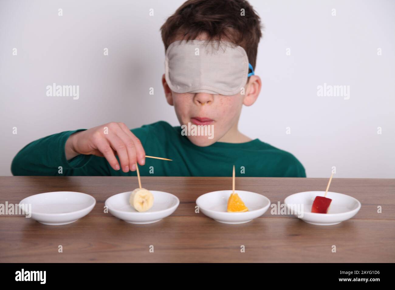 Portrait of Blindfolded Man Tasting Food Stock Image - Image of blindfold,  adult: 210736461