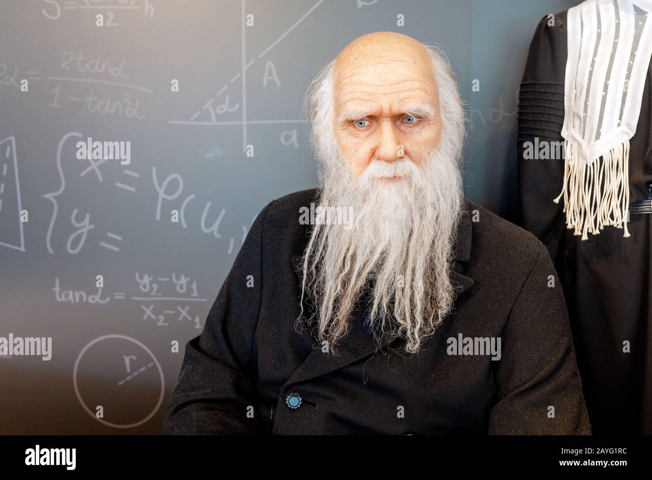 28 JULY 2018, BARCELONA, SPAIN: the wax figure of Mendeleev in Cosmocaixa science museum Stock Photo