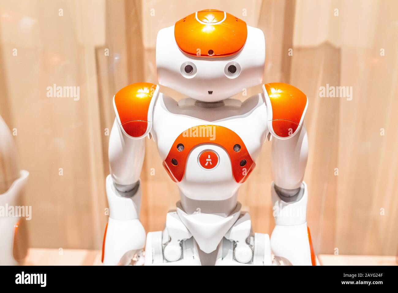 28 JULY 2018, BARCELONA, SPAIN: Nao robot in museum exhibition Stock Photo