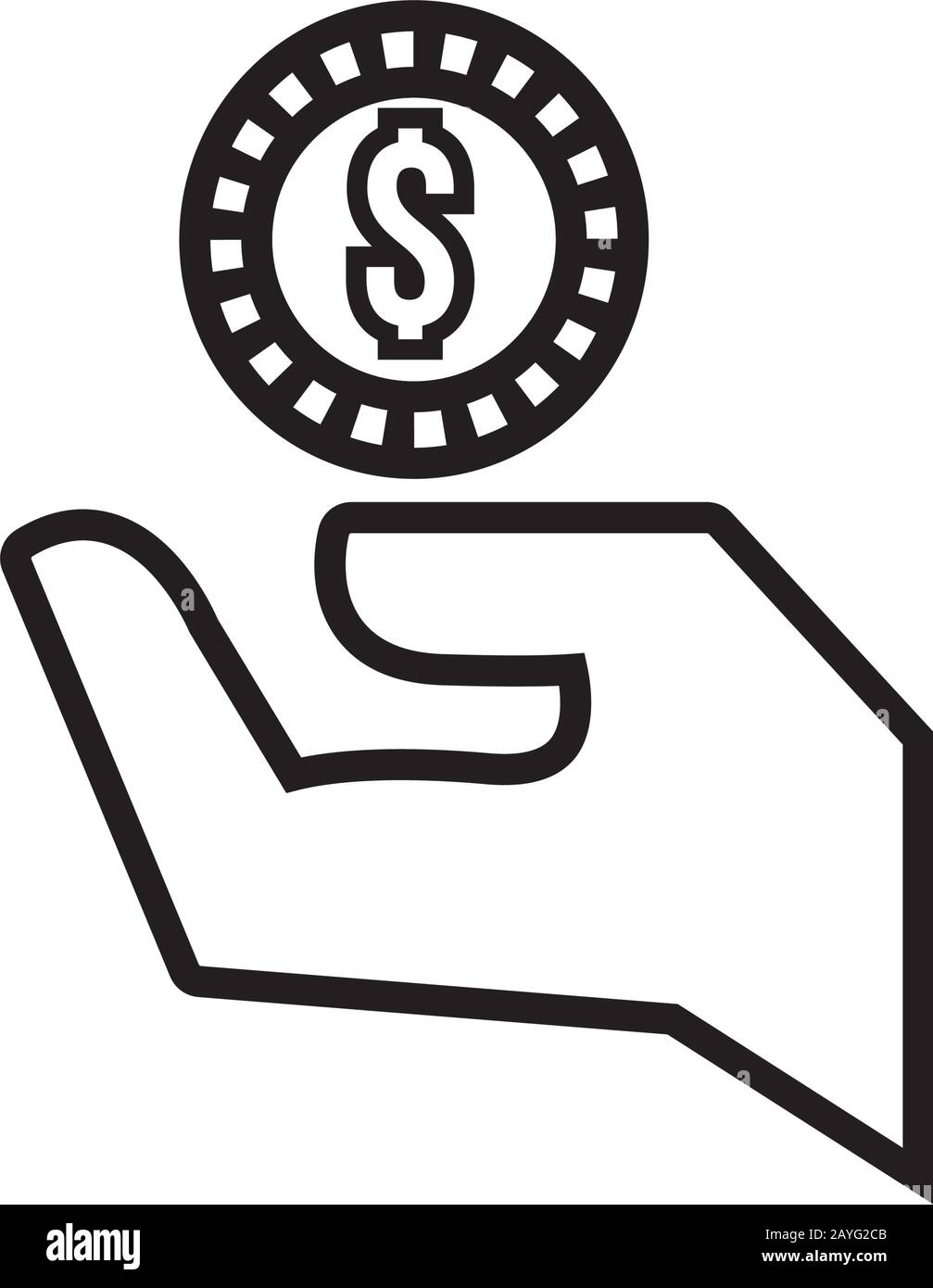 hand with coin money dollar line style icon Stock Vector Image & Art ...