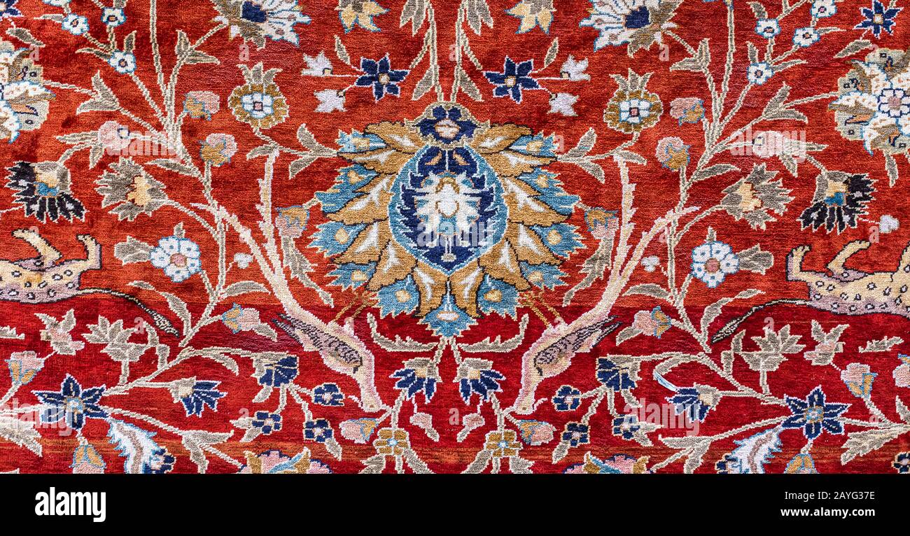 Persian carpet details. Floral motifs of the clasical Persian carpet showing floral patterns as