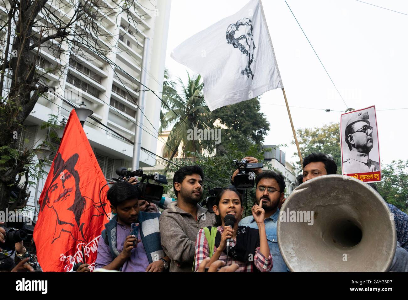 Kolkata, India. 13th Feb, 2020. Students of Kolkata have arranged a rally named 'Students Against Fascism' lead by Jawaharlal Nehru University students' union leader Aishi Ghosh. They protest against CAA, NPR, NRC, growing violence on the students in different colleges and universities and other fascist activities of the Indian Government. (Photo by Santarpan Roy/Pacific Press) Credit: Pacific Press Agency/Alamy Live News Stock Photo