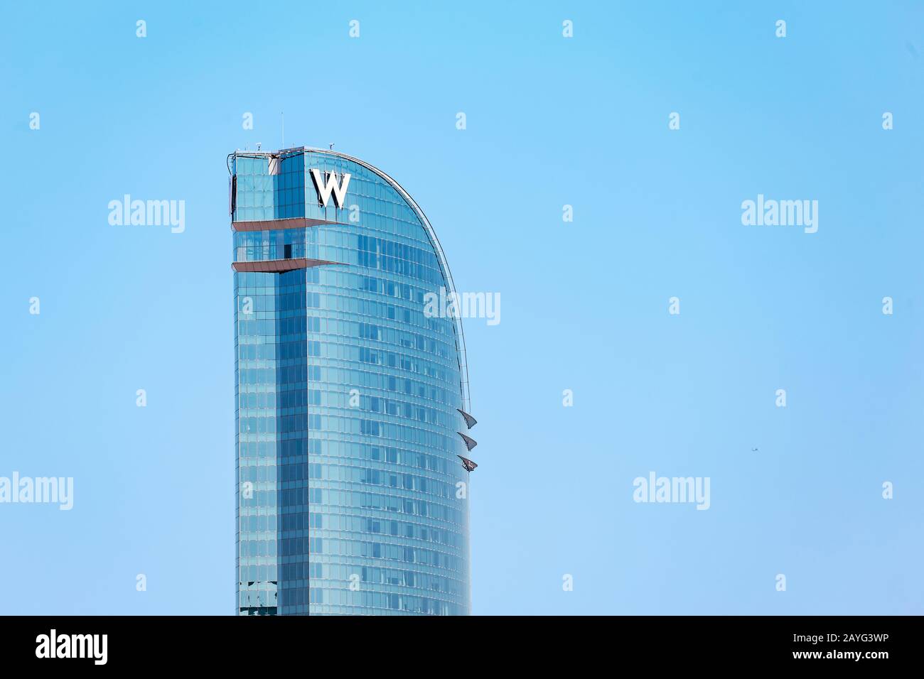 29 JULY 2018, BARCELONA, SPAIN: Famous sail shaped Hotel W skyscrapper Stock Photo