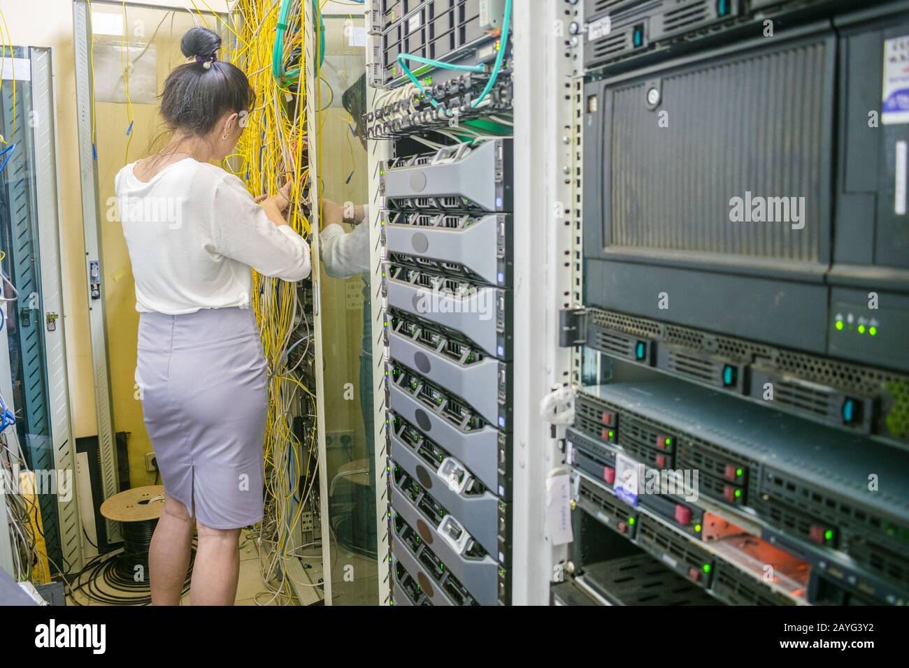 Powerful server equipment is installed in the datacenter rack. Modern  high-speed Internet connection of network interfaces. Technical hosting  site of Stock Photo - Alamy