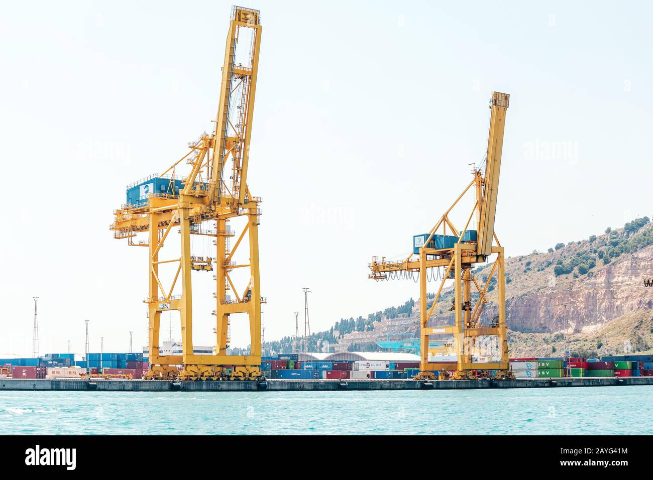 Spanish Container Ship 29 JULY 2018, BARCELONA SPAIN: cargo ship loads containers in the ...