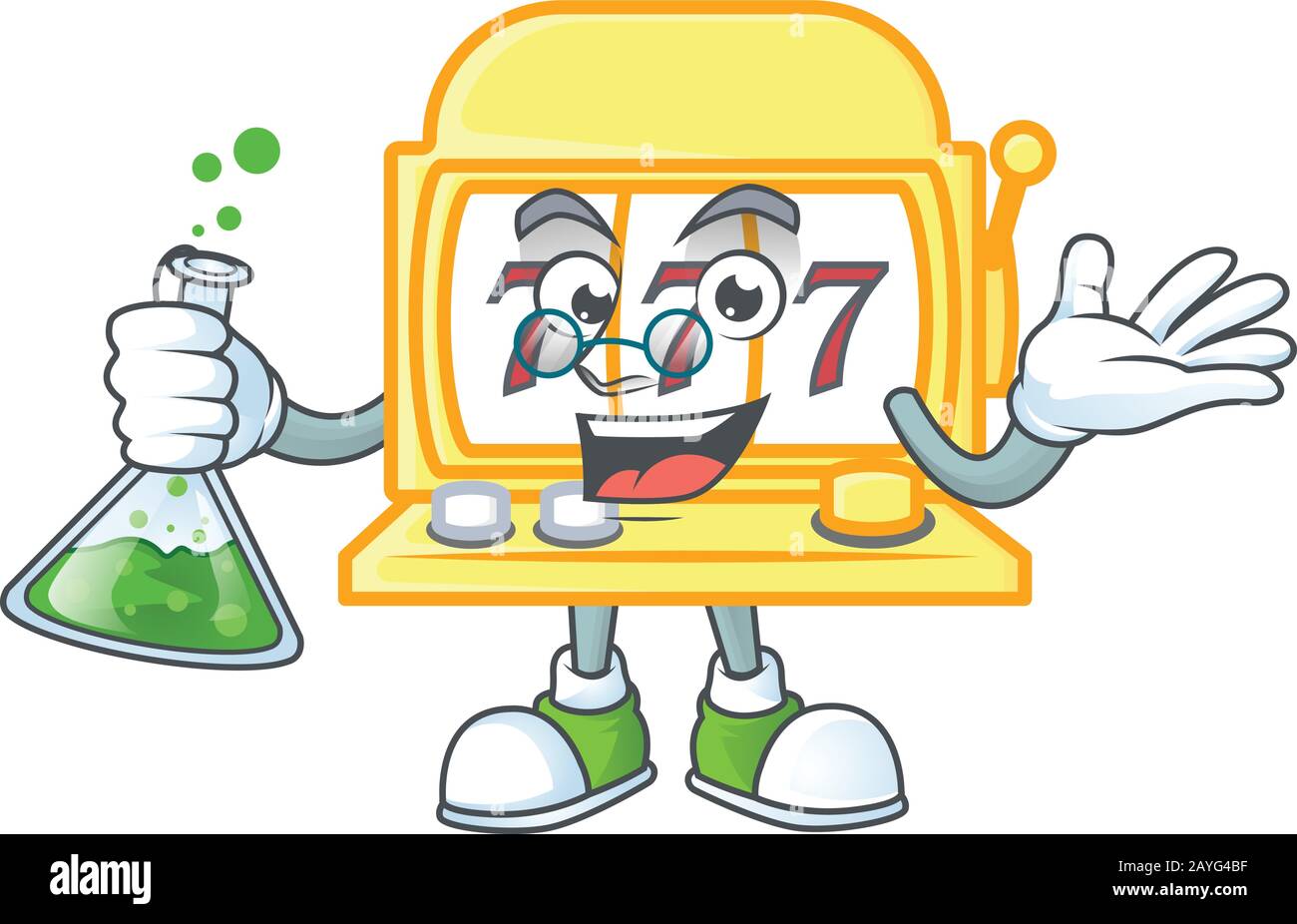 A genius Professor golden slot machine cartoon character with glass ...
