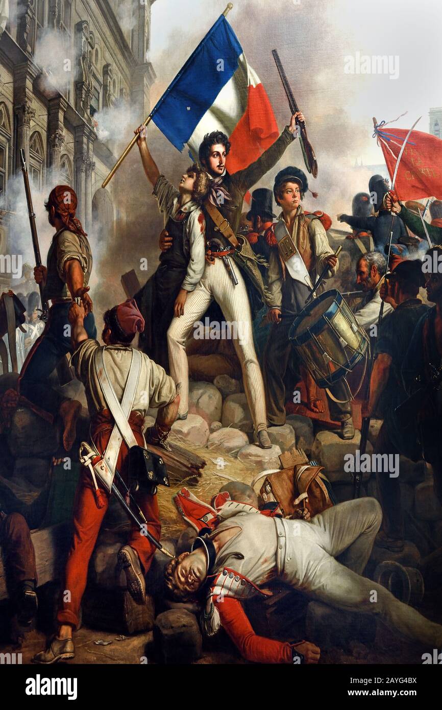 Combat devant L'Hôtel de Ville, le 28 juillet 1830 - Fight in front of the Town Hall, July 28, 1830 Victor Schnetz 1787-1870, France, French, Stock Photo