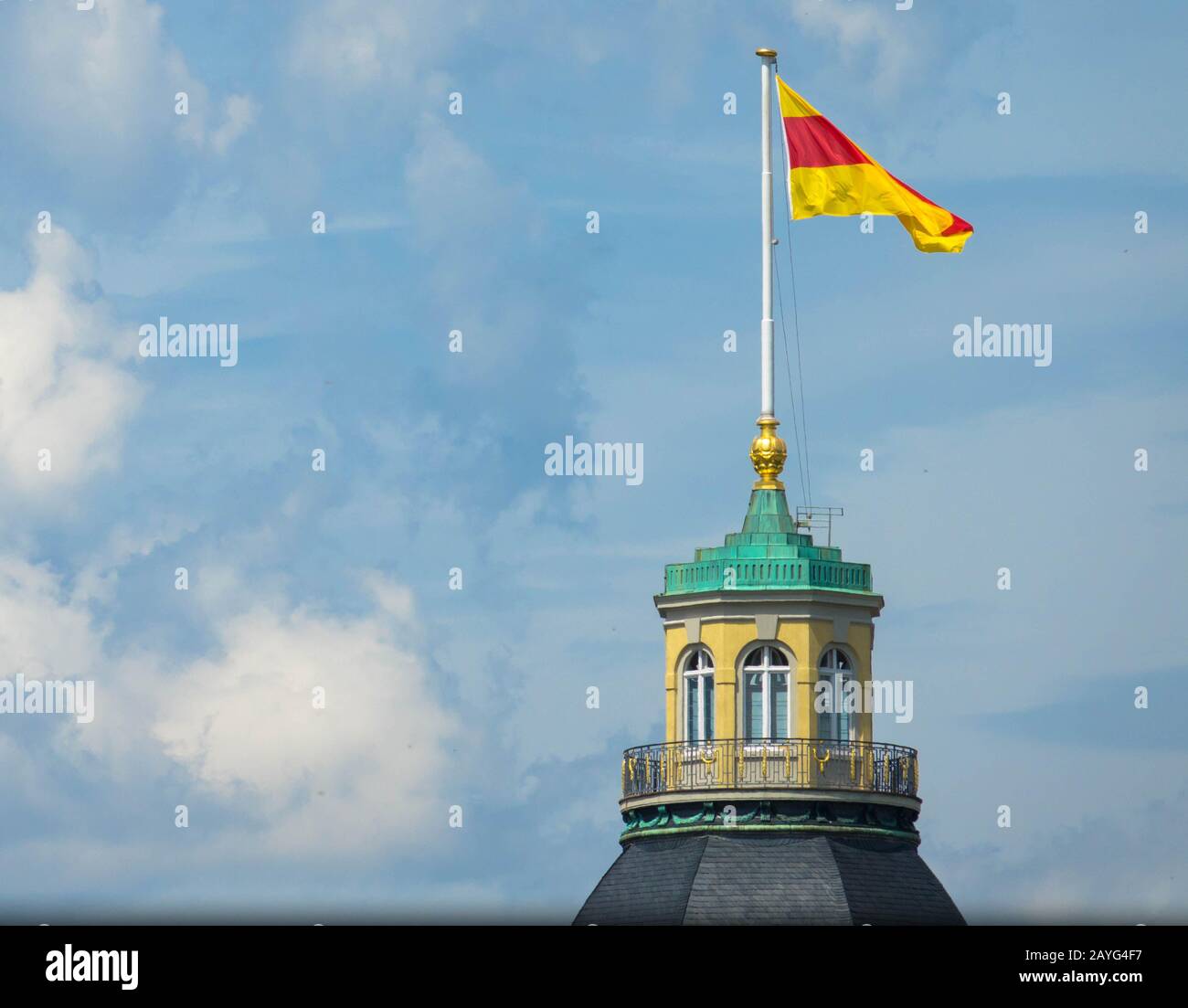 flag on the castle tower, Karlsruhe Germany Stock Photo