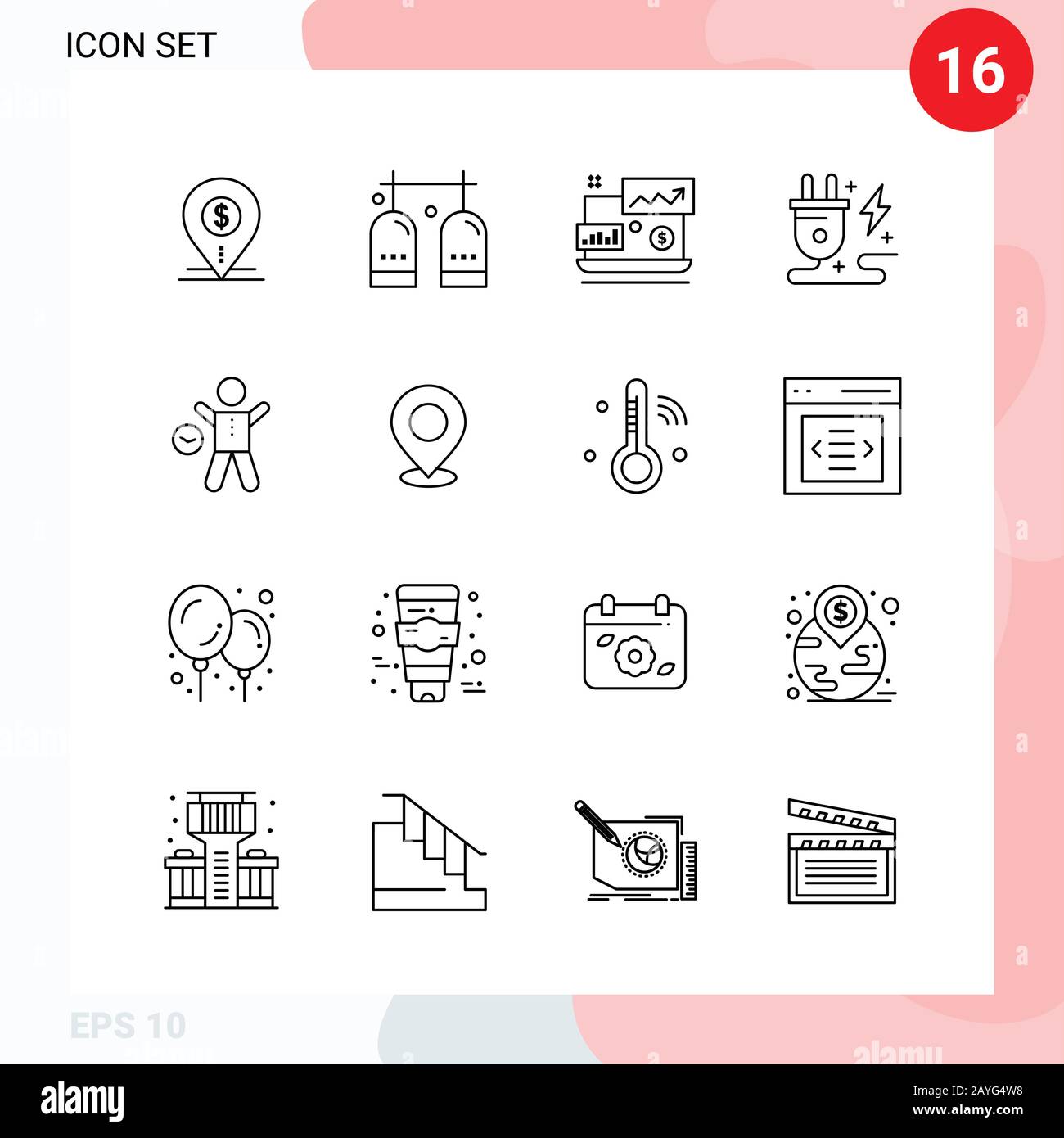 Vector Pack of 16 Icons in Line Style. Creative Outline Pack isolated ...