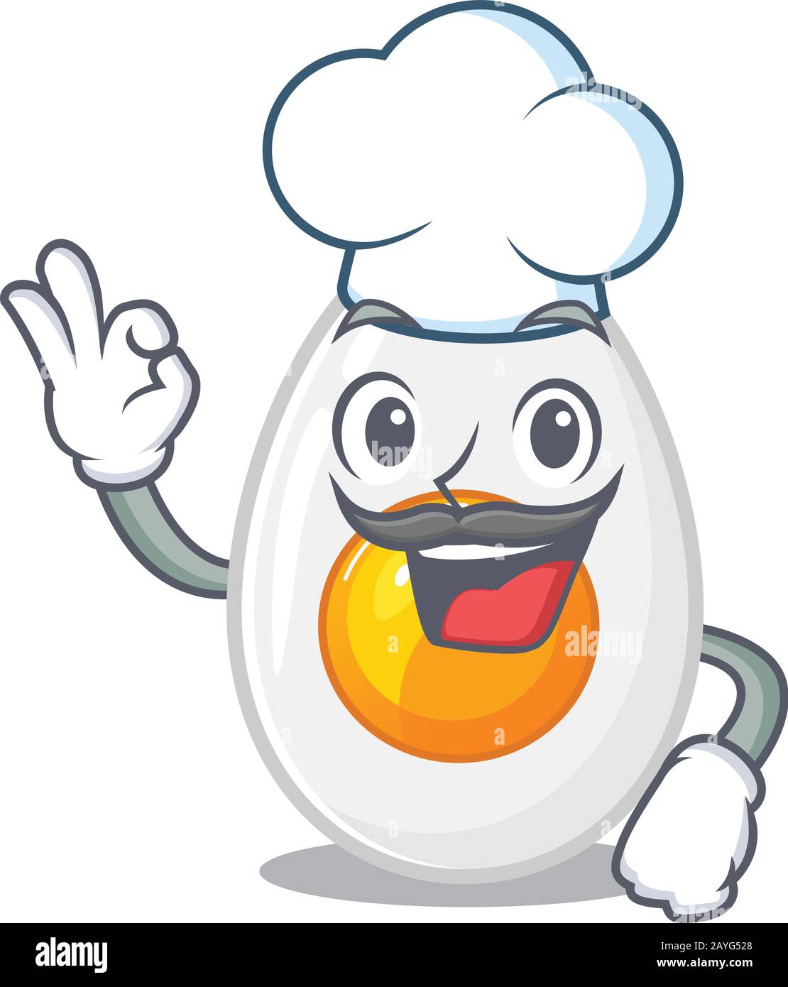 Boiled egg cartoon character working as a chef and wearing white hat