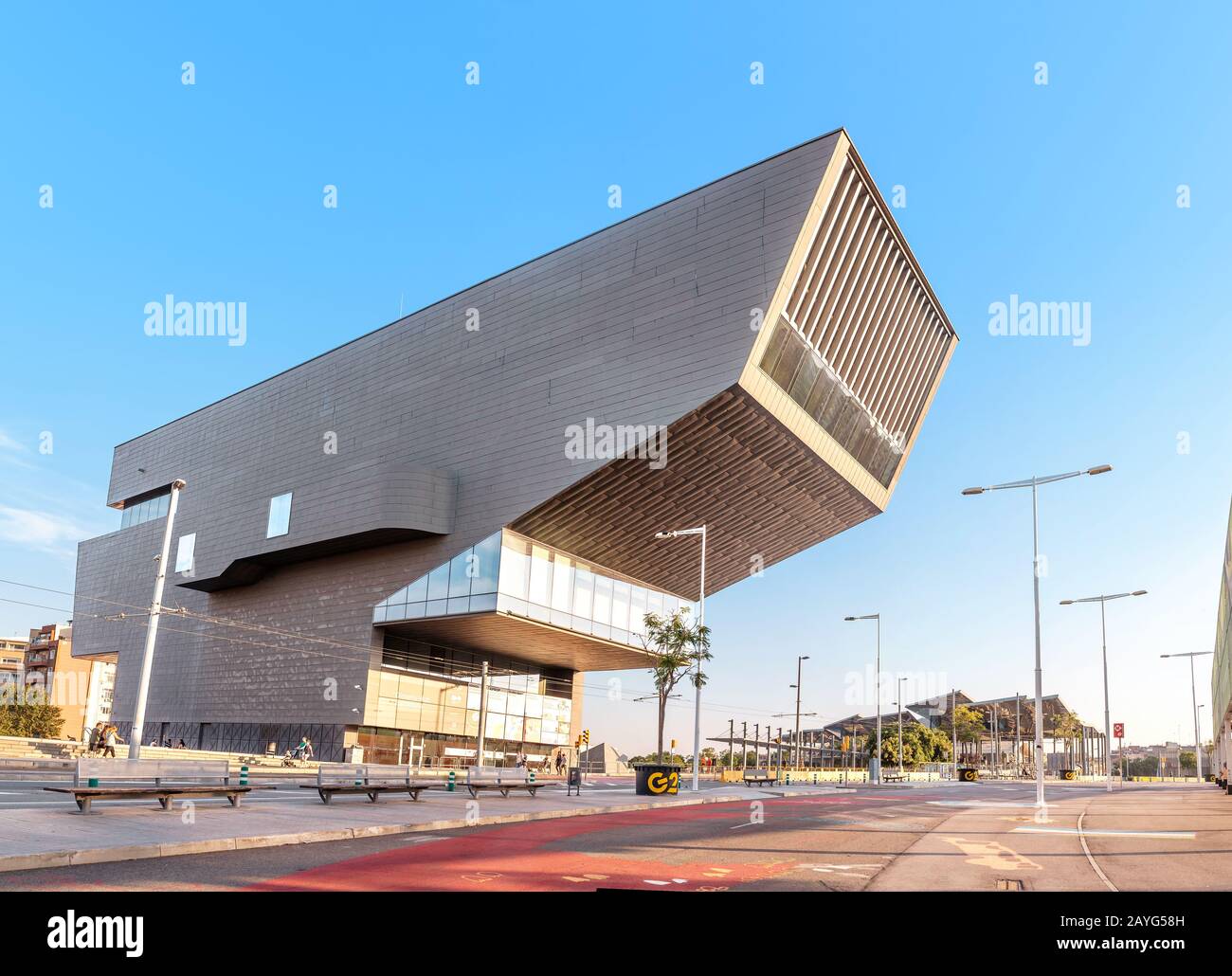 29 JULY 2018, BARCELONA, SPAIN: The Disseny museum and Torre Agbar, futuristic architecture in Barcelona Stock Photo