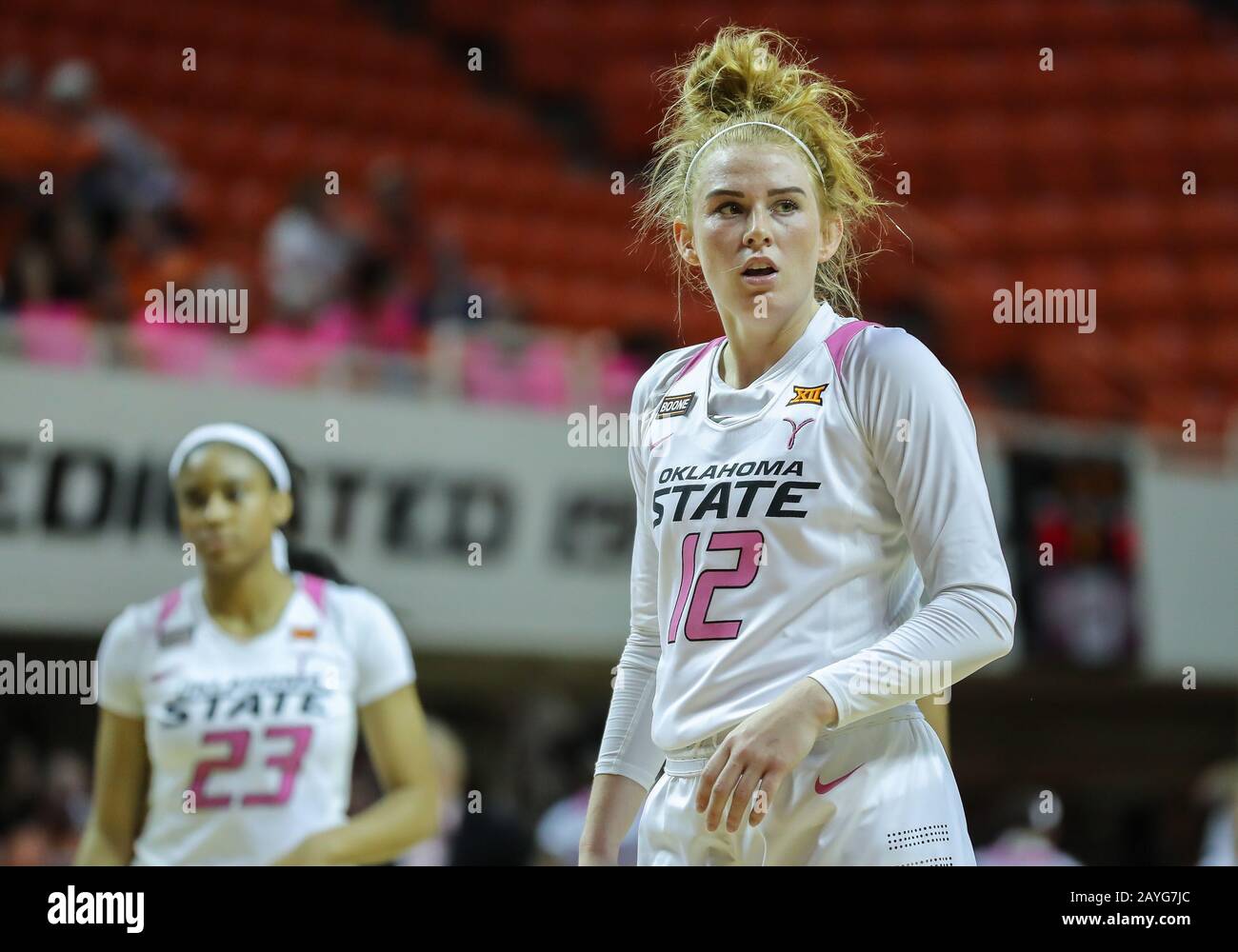 Stillwater, OK, USA. 08th Feb, 2020. Oklahoma State Cowgirls forward Vivian Gray (12) during a basketball game between the West Virginia Mountaineers and Oklahoma State Cowgirls at Gallagher-Iba Arena in Stillwater, OK. Gray Siegel/CSM/Alamy Live News Stock Photo