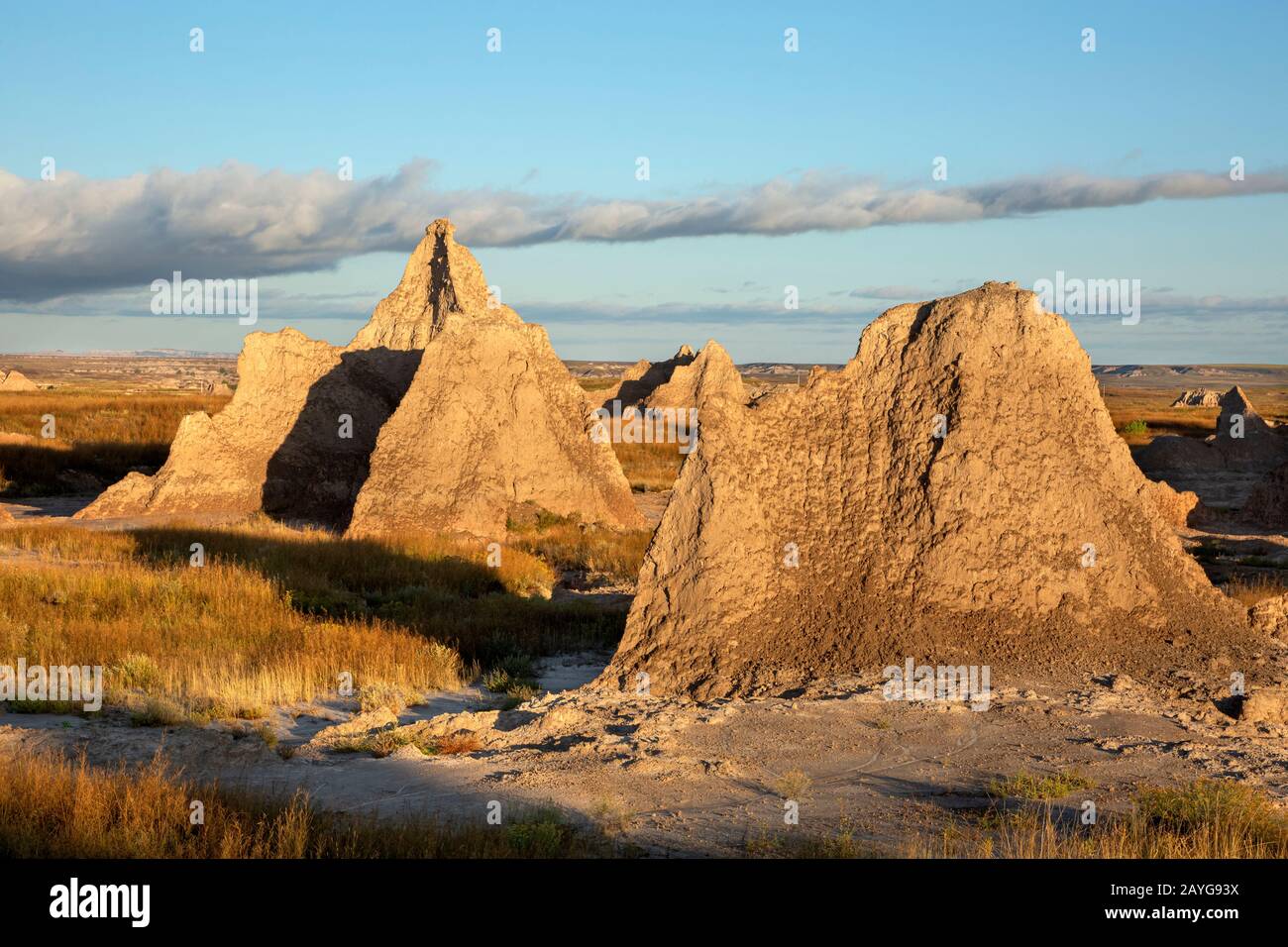 SD00109-00...SOUTH DAKOTA - Crags in the grasslands of the Great Plains in Badlands National Park. Stock Photo
