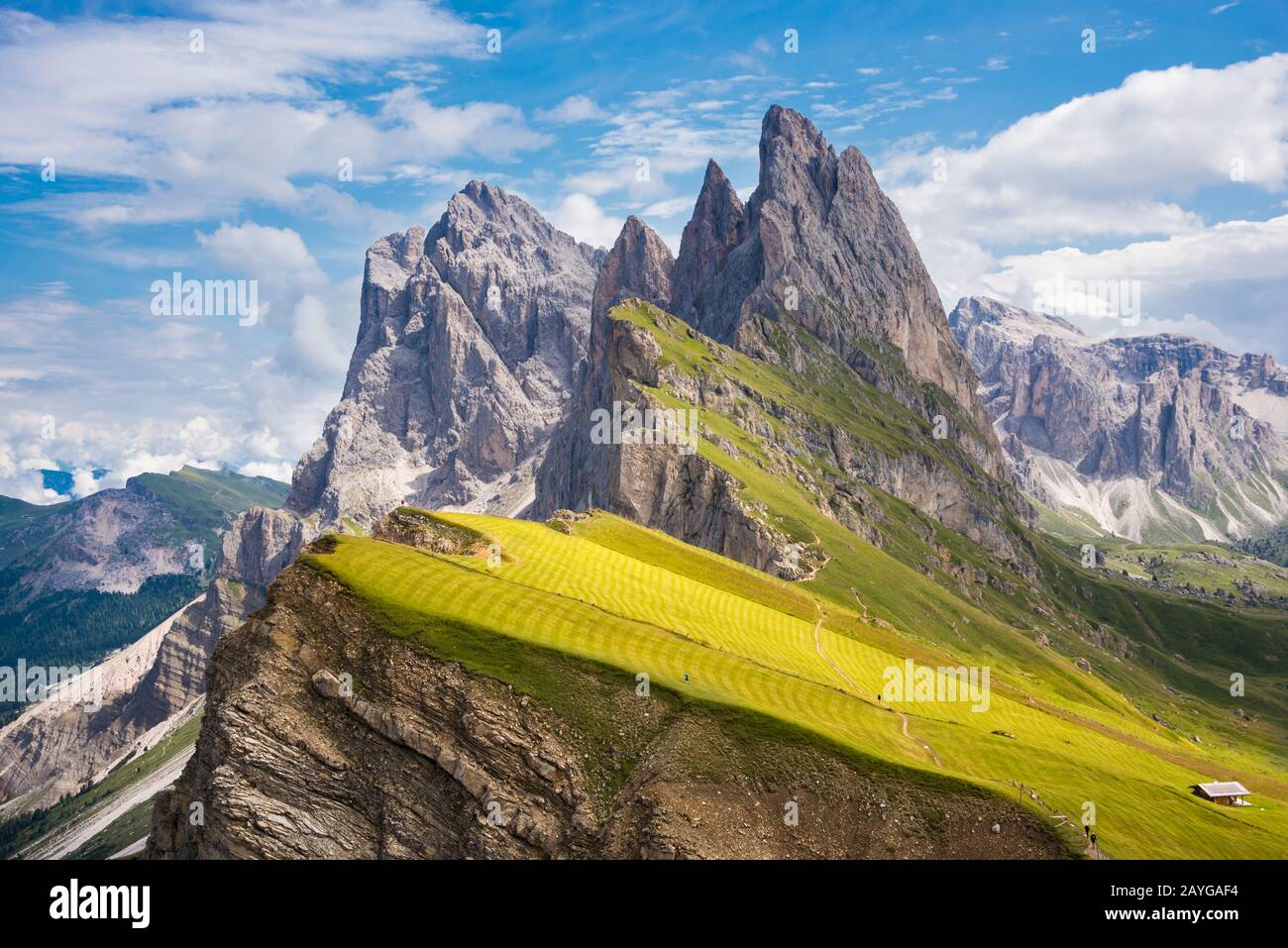 Odle group mountain range in Dolomite alps, Italy Stock Photo