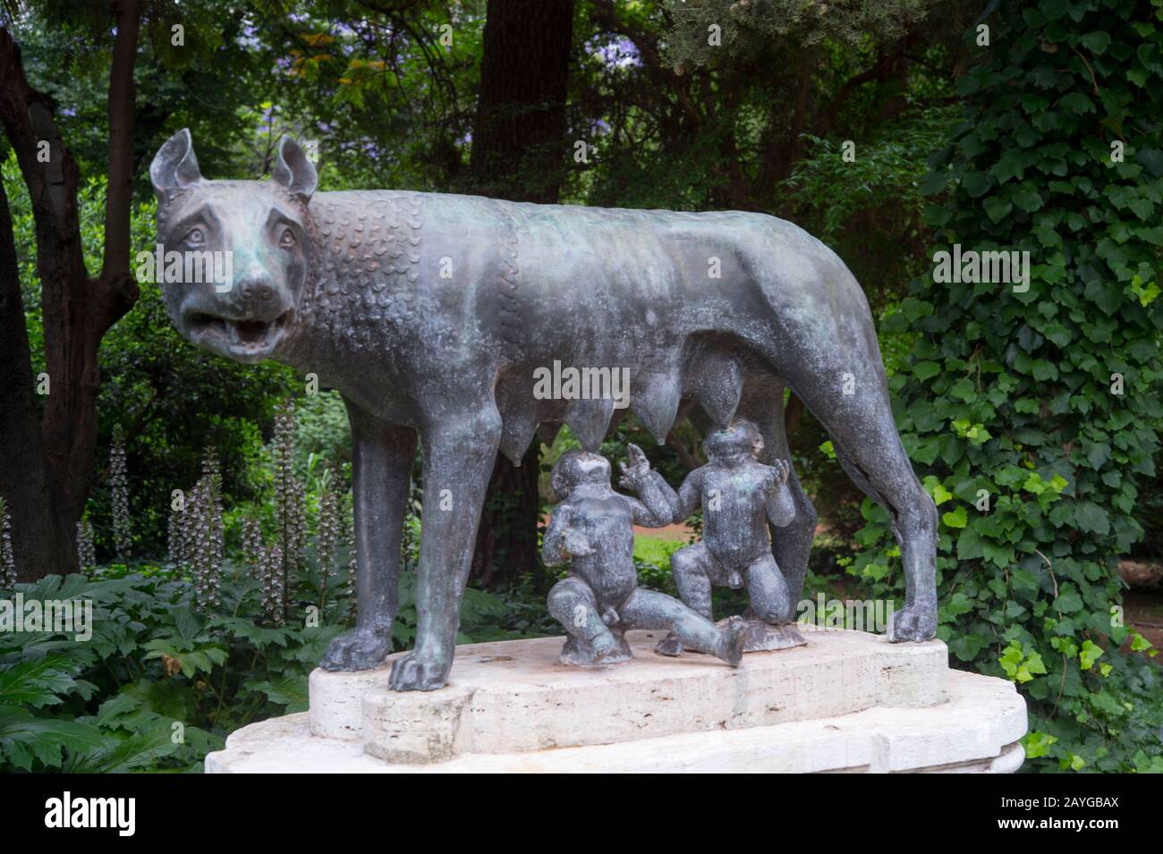 Statue of wolf nursing the twin brothers Romulus and Remus at the