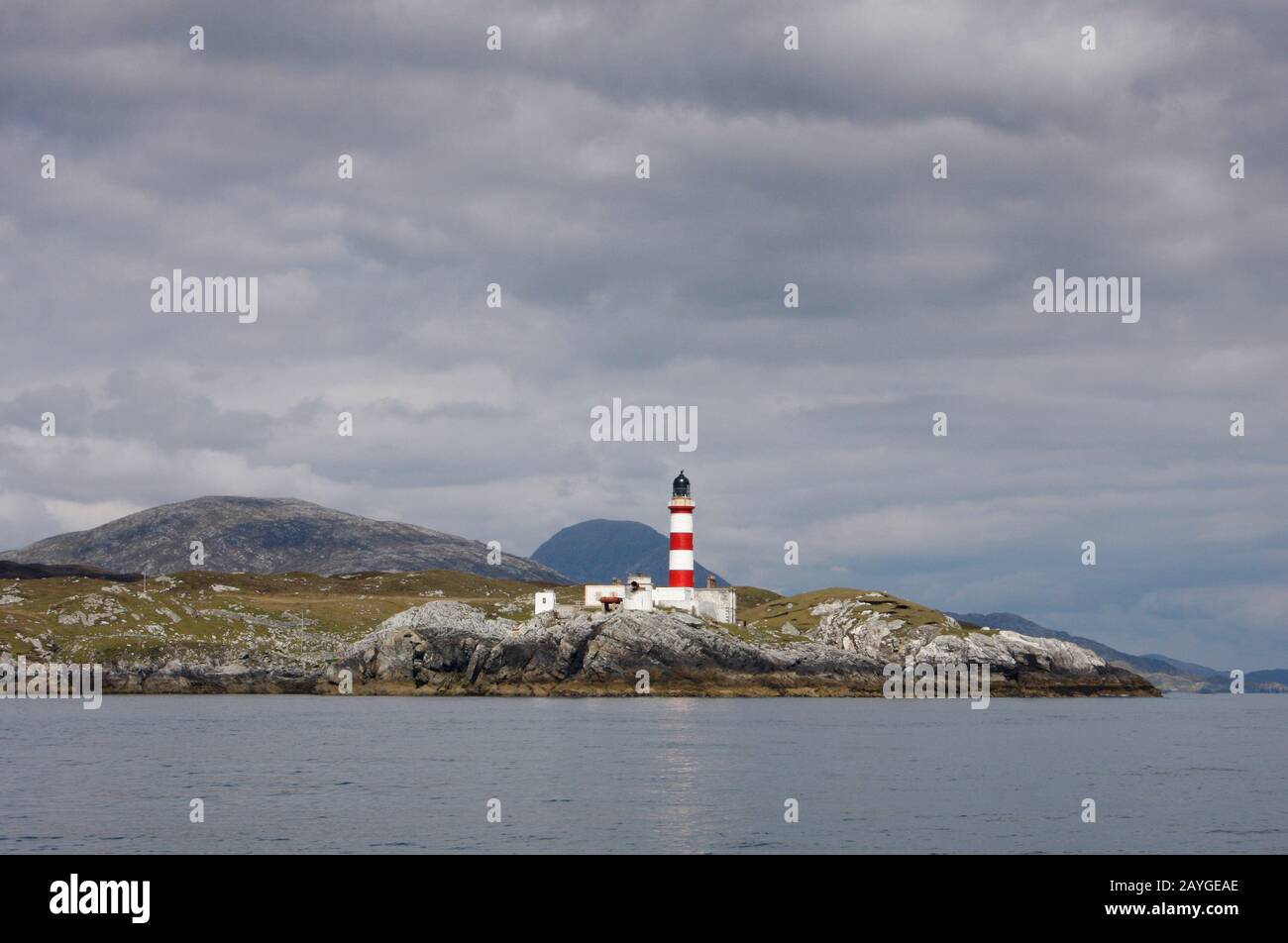 Eilean Glas lighthouse, Scalpay, from the sea, Western Isles, Scotland Stock Photo