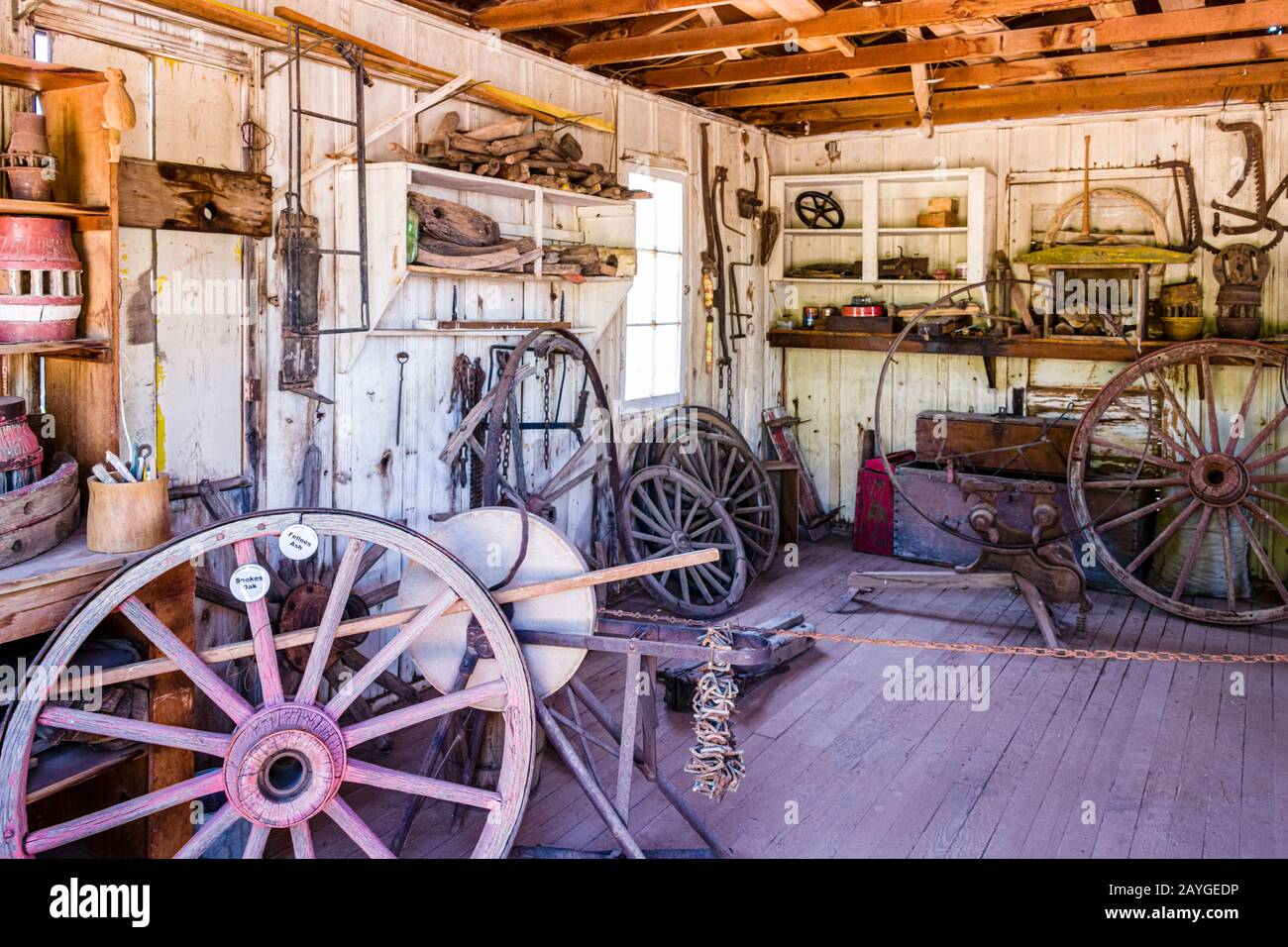 Pioneer Living History Museum Wheelwright Shop Interior Stock Photo