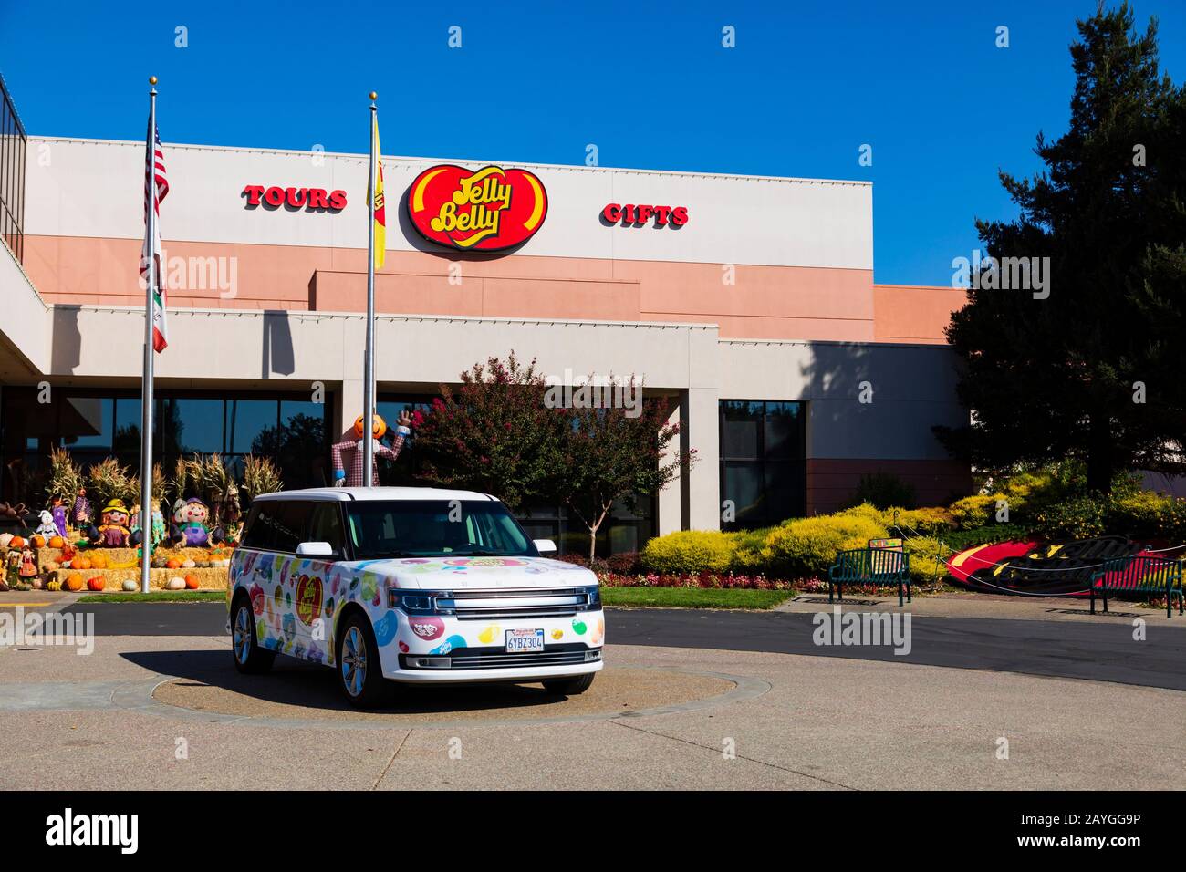 Promotional vehicle in front of the Jelly Belly Factory, 1 Jelly Belly lane Fairfield, California, United States of America Stock Photo