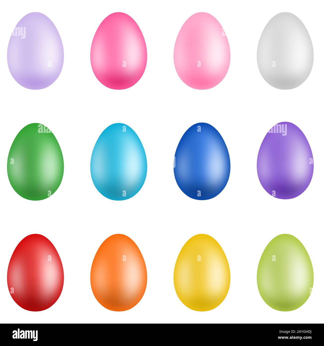 set colorful Easter eggs on white background Stock Photo