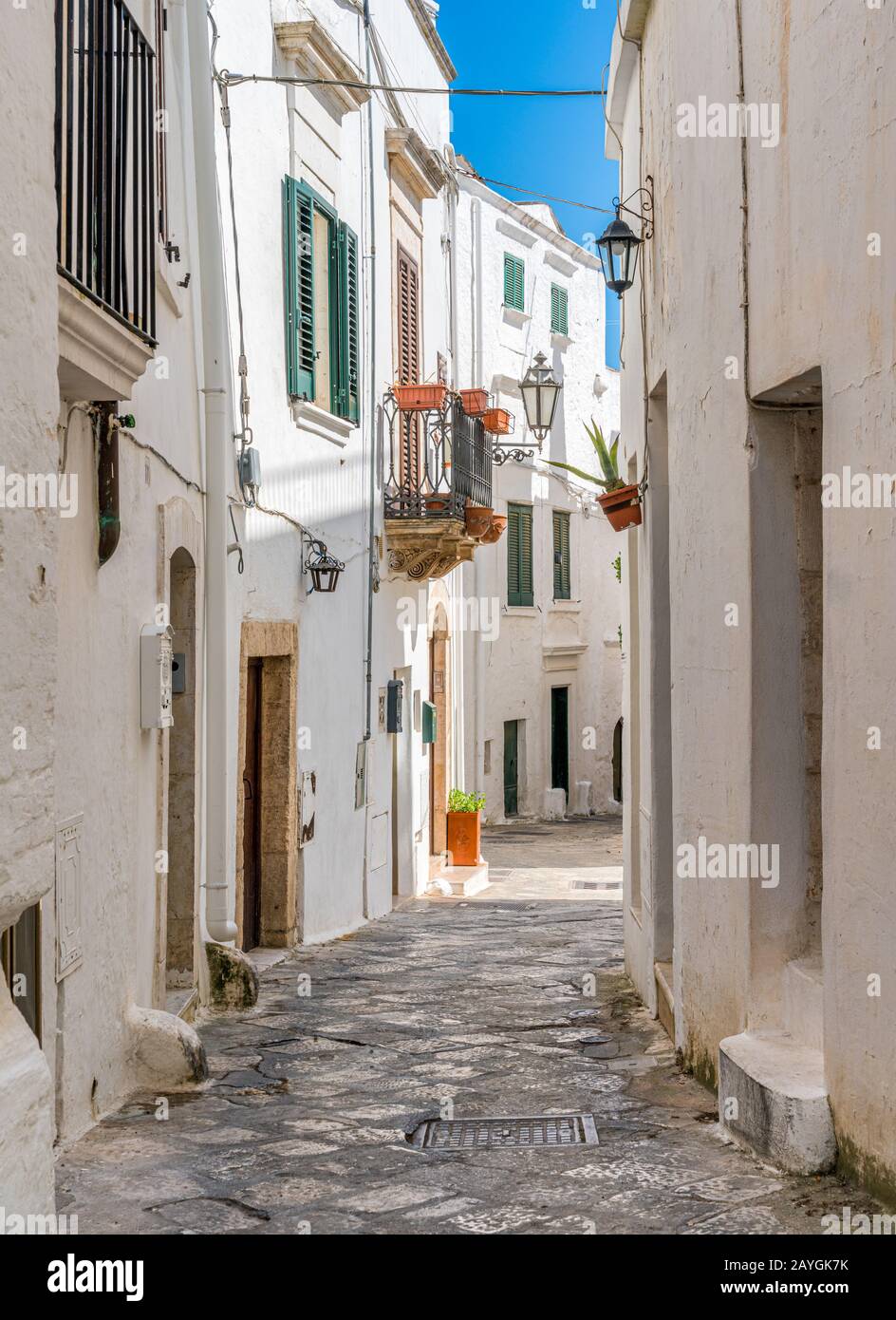Scenic sight in Ostuni on a sunny summer day, Apulia (Puglia), southern Italy. Stock Photo