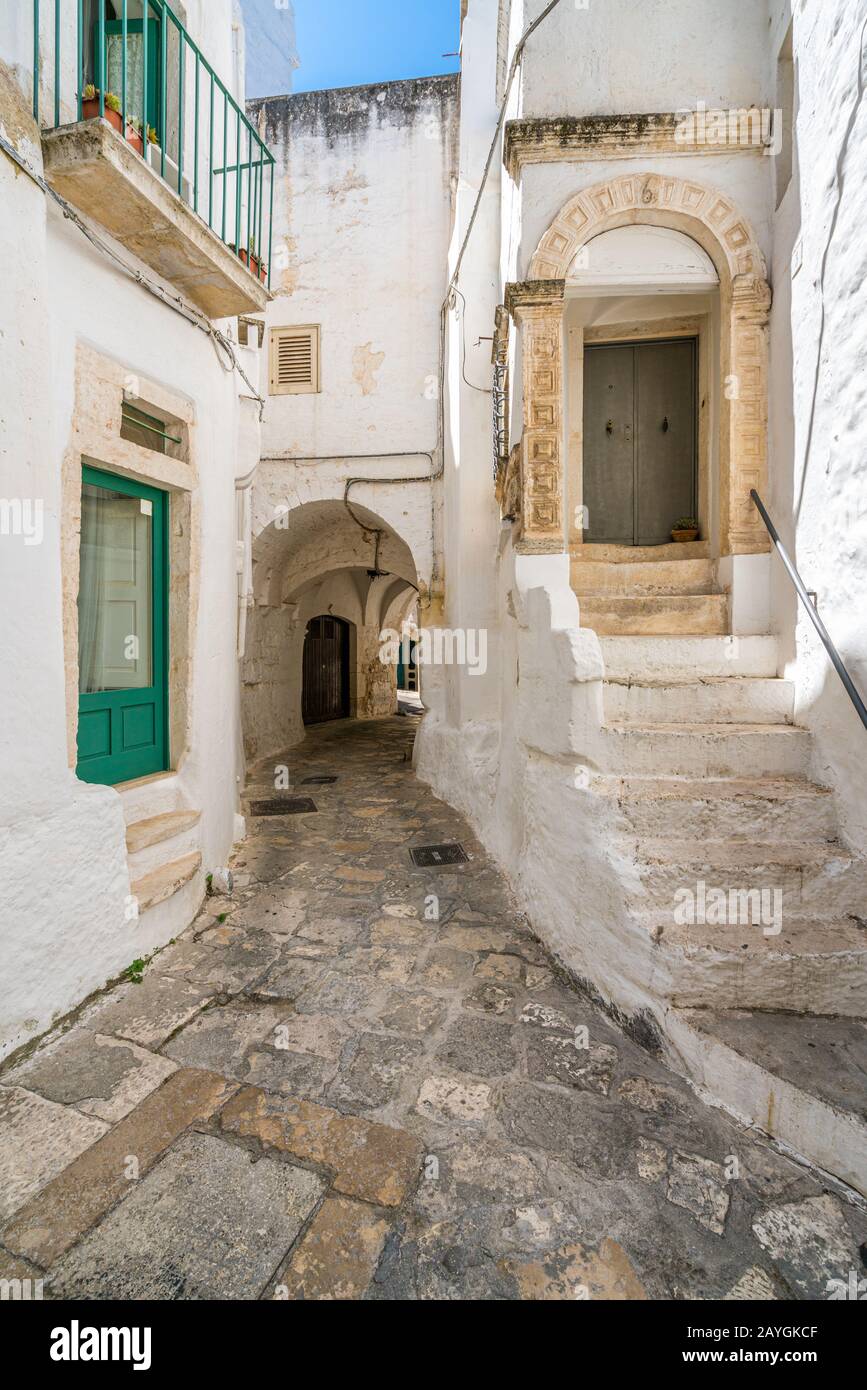 Scenic sight in Ostuni on a sunny summer day, Apulia (Puglia), southern Italy. Stock Photo