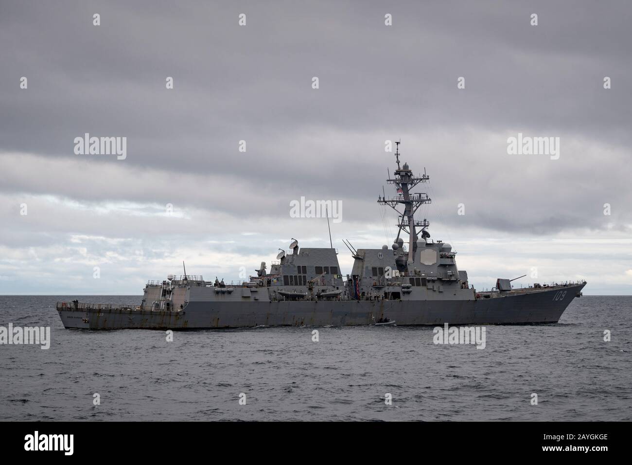 US Navy Arleigh Burke-class destroyer USS Jason Dunham (DDG 109) at sea during Exercise Cutlass Fury. Stock Photo