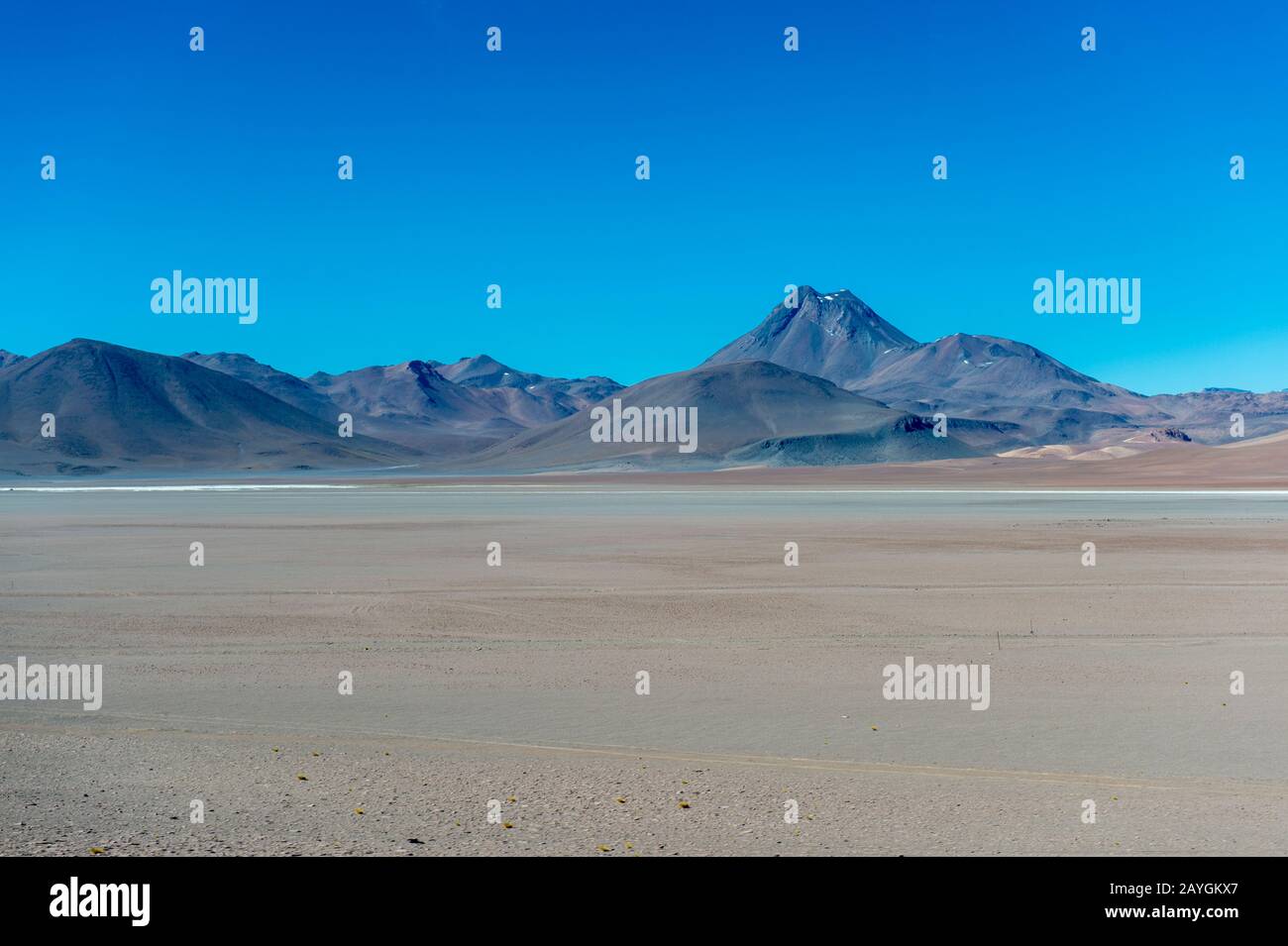Barren landscape at the Argentinean/Chilean border at Jama Pass in the Andes Mountains, Chile. Stock Photo