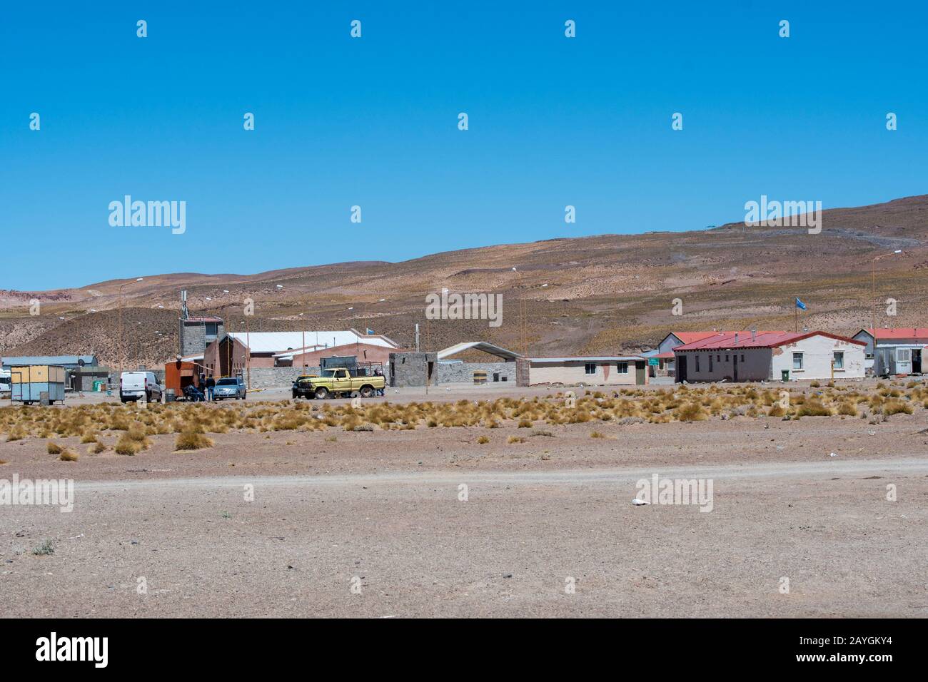 Argentinean border crossing to Chile at Jama Pass in the Andes Mountains, province of Jujuy, Argentina. Stock Photo
