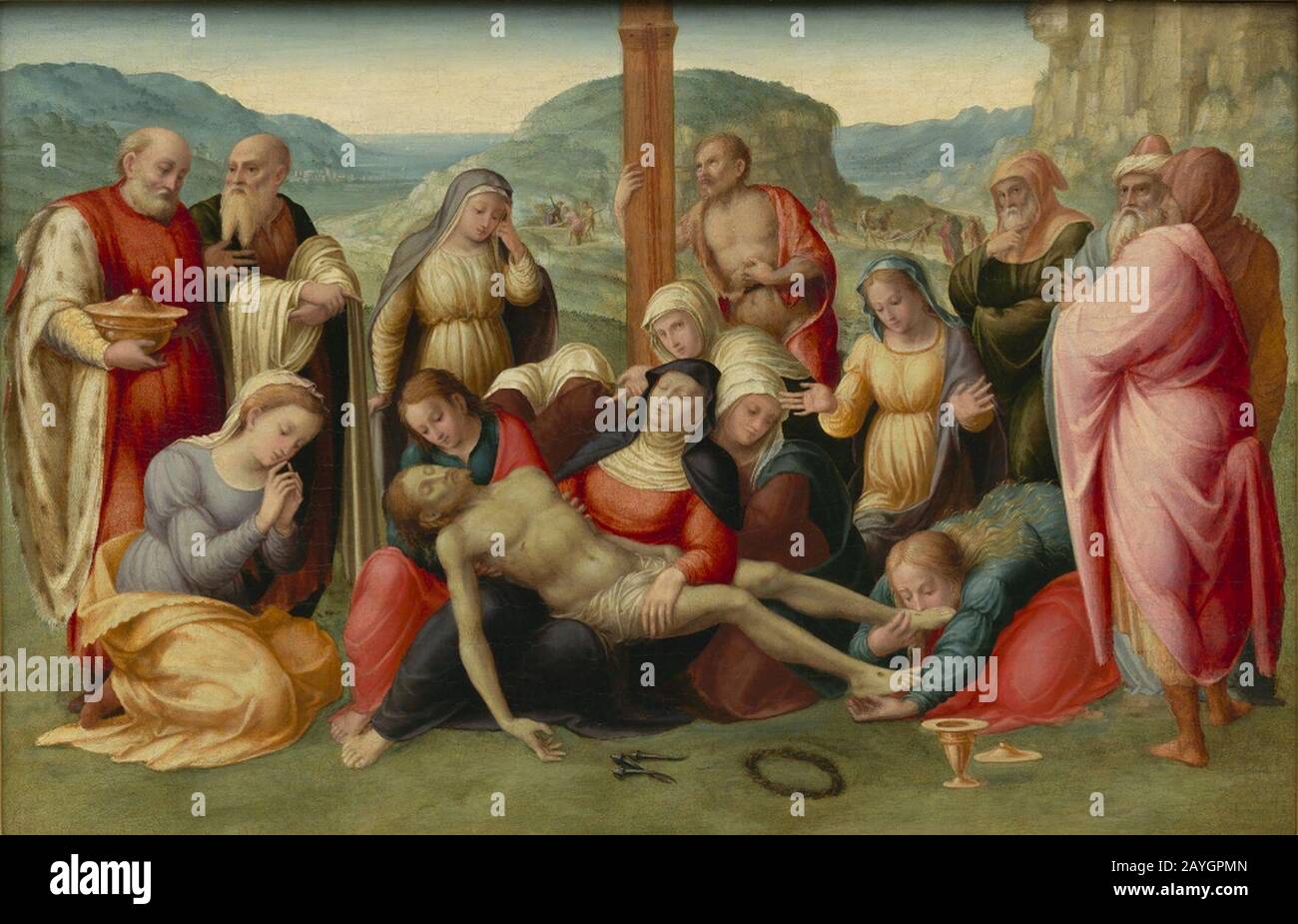 Francesco Granacci - Lamentation sur le corps du Christ avec saint Jean-Baptiste. Stock Photo