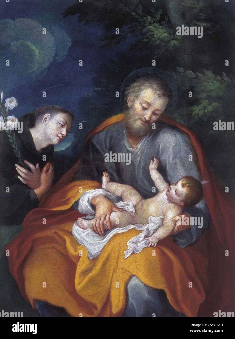 Francesco Pavona - Sv. Anton Padovanski časti dete v Jožefovem naročju. Stock Photo