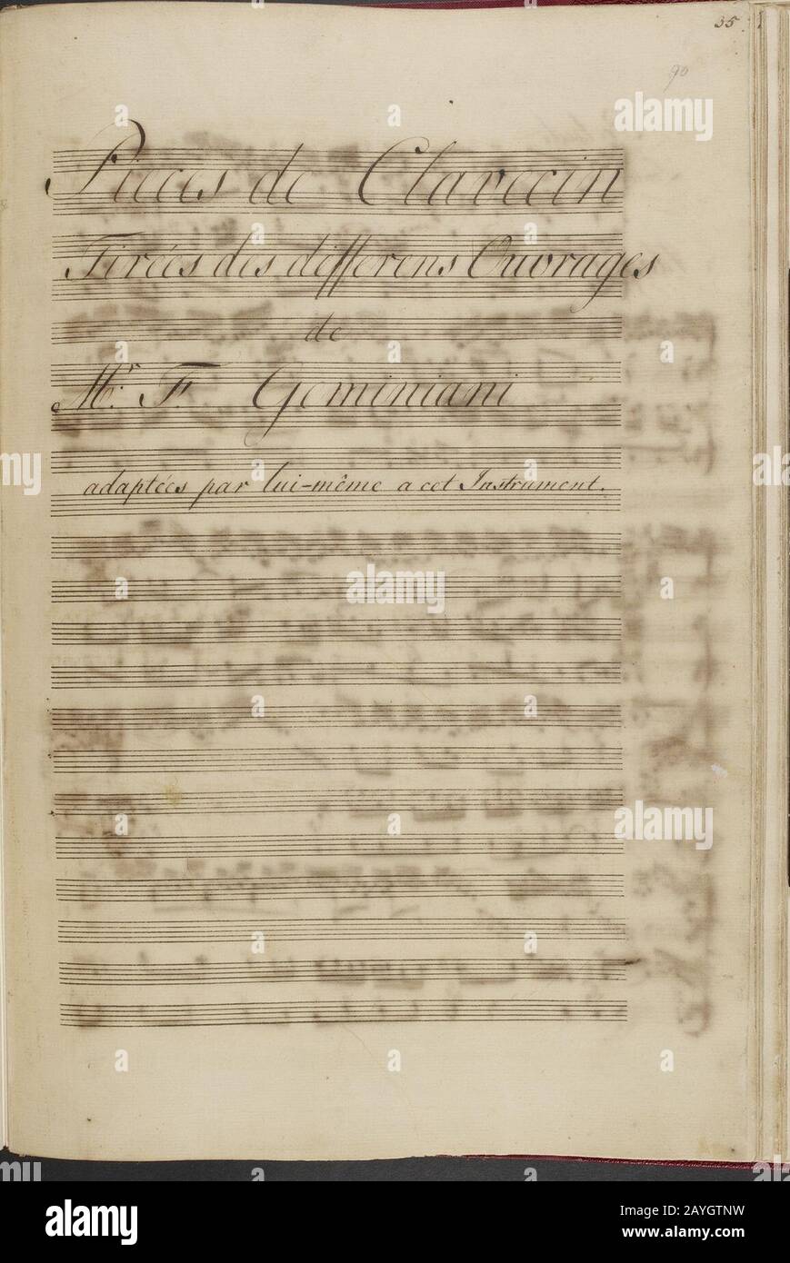 Francesco Saverio Geminiani - Pièces de clavecin. (BL Add MS 16155 f. 90r). Stock Photo