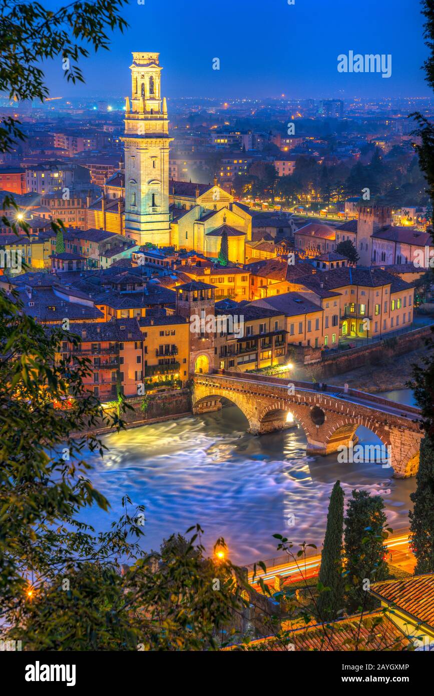 Verona, Italy. Scenery with Adige River and city skyline Stock Photo ...