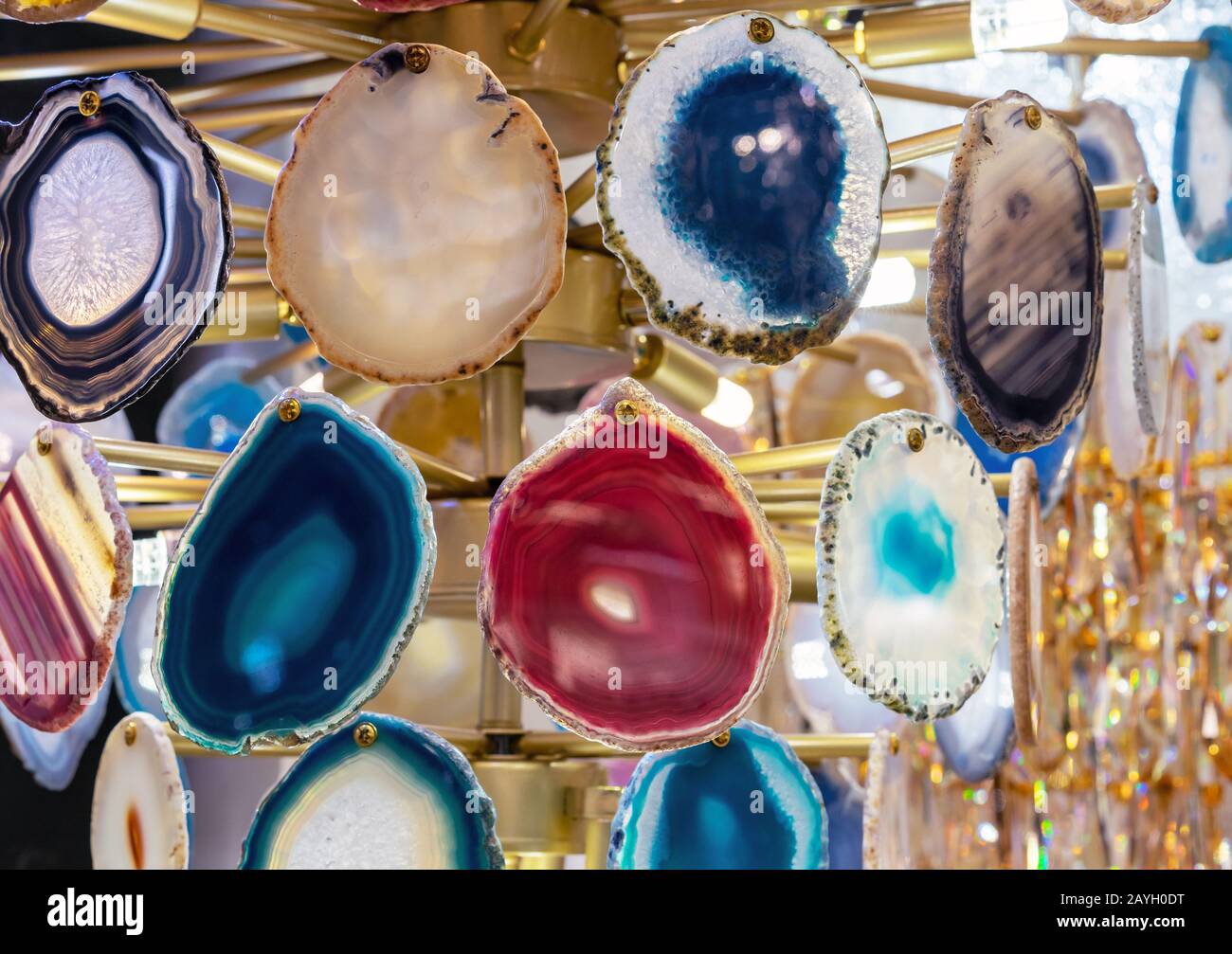 Chandelier made from multi-colored slices of natural agate Stock Photo ...