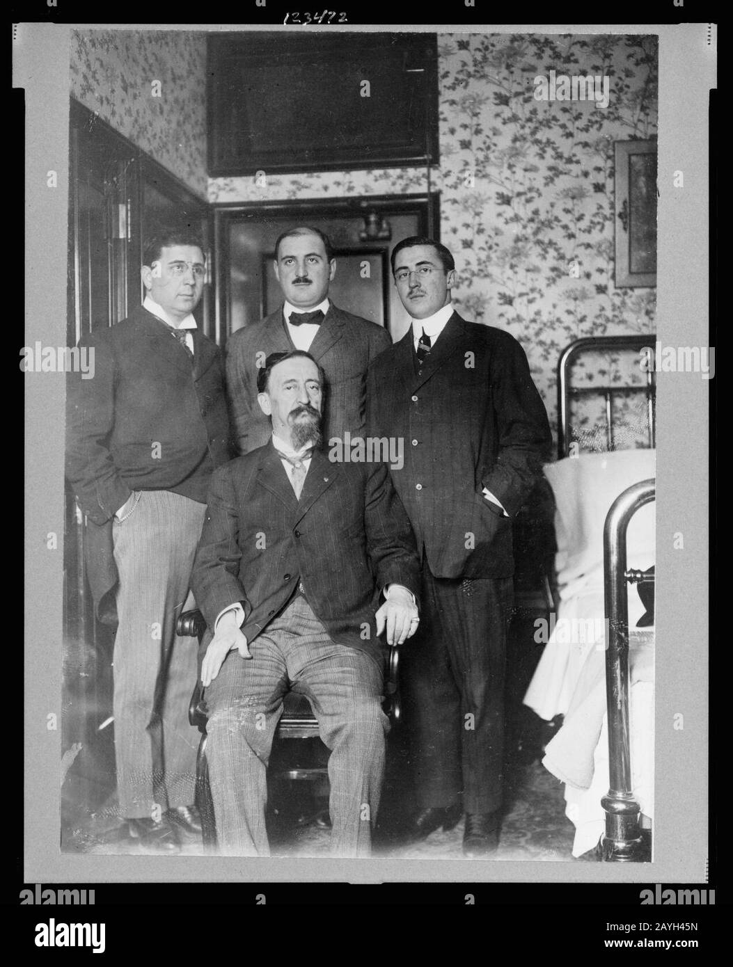 Francisco Madero, seated, with three sons standing behind him, (left to right) Gustavo A., Gabriel J. and Evarjeto E. Stock Photo