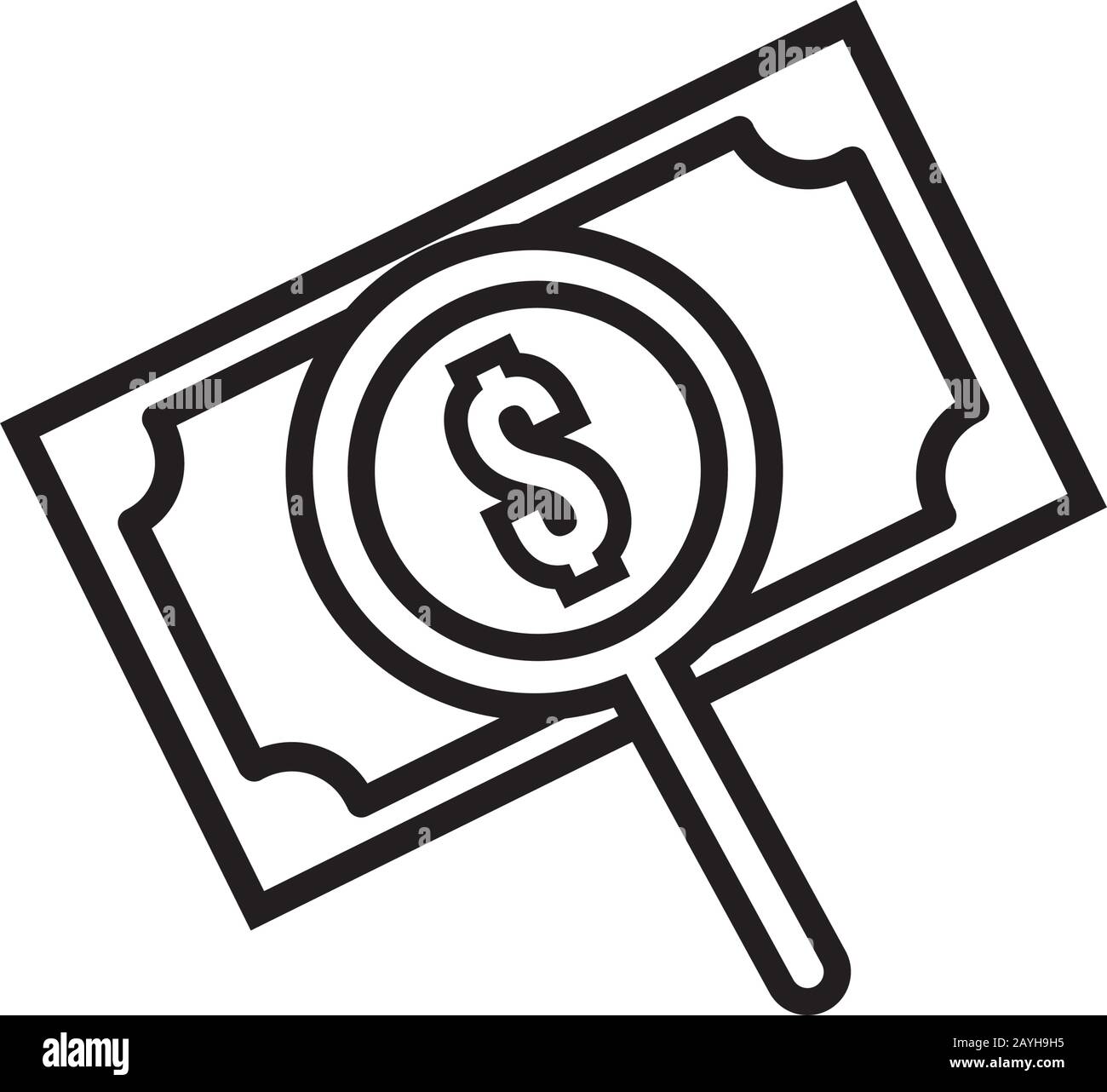 bill money dollar with magnifying glass line style Stock Vector Image ...