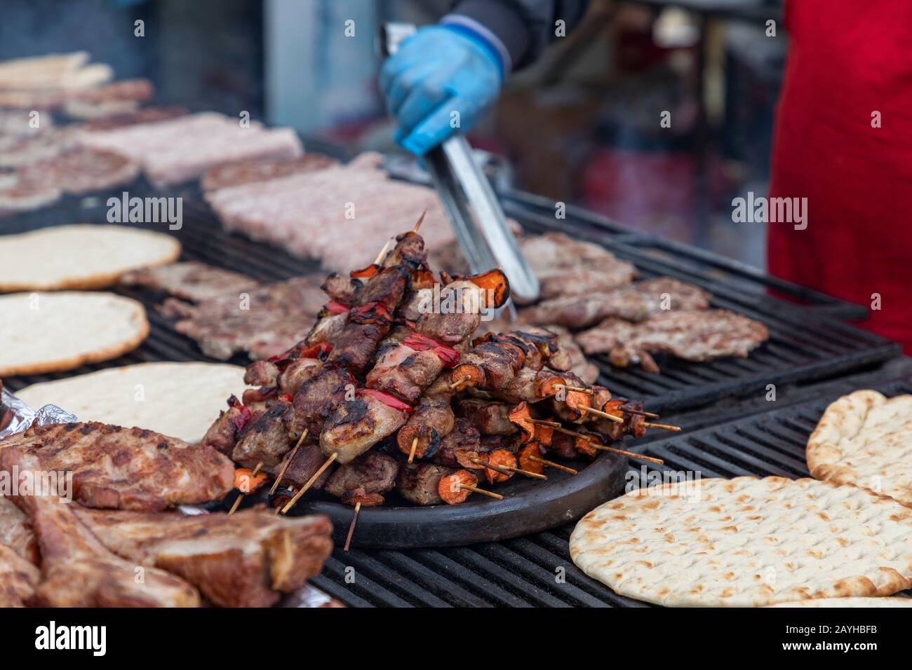 Pork sausage and hot dogs on the grill, Hot Dogs, Hamburgers & Sausage