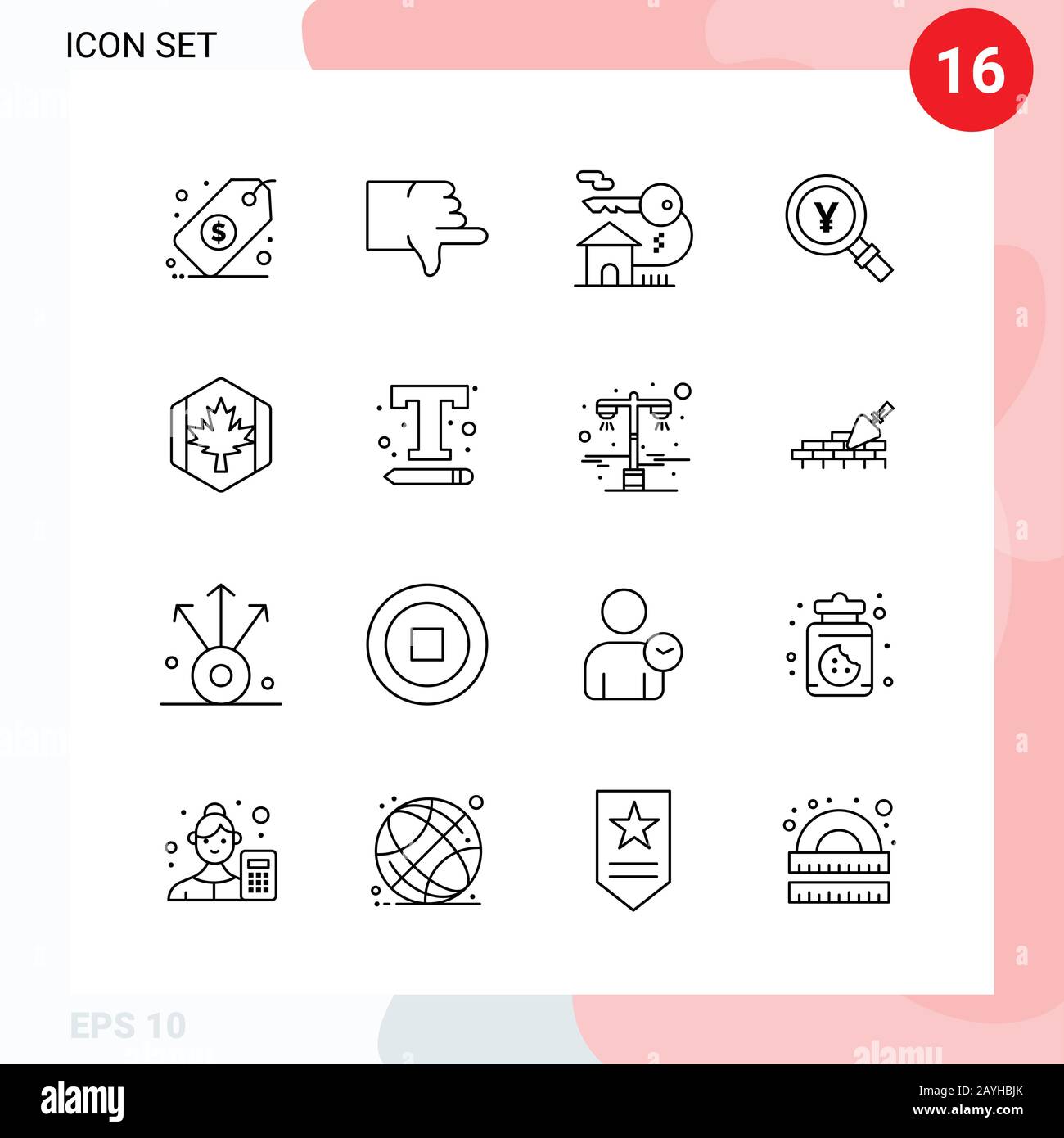 Vector Pack of 16 Icons in Line Style. Creative Outline Pack isolated ...