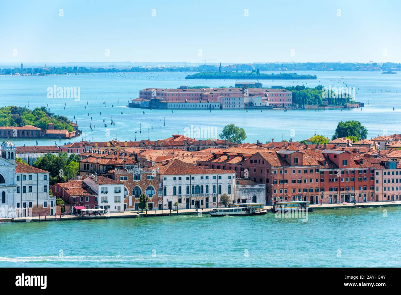 Aerial view of lagoon of Venice with islands, Italy. Stock Photo
