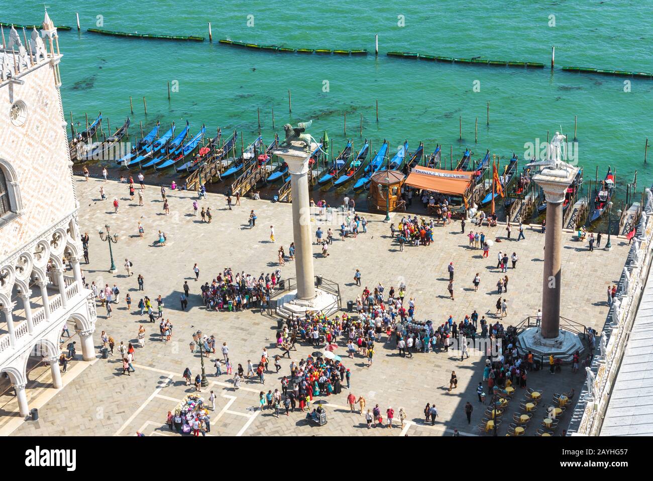 Venice, Italy - May 18, 2017: Piazza San Marco or St Mark's Square in Venice. Aerial view of the beautiful embankment of Venice in summer. This place Stock Photo