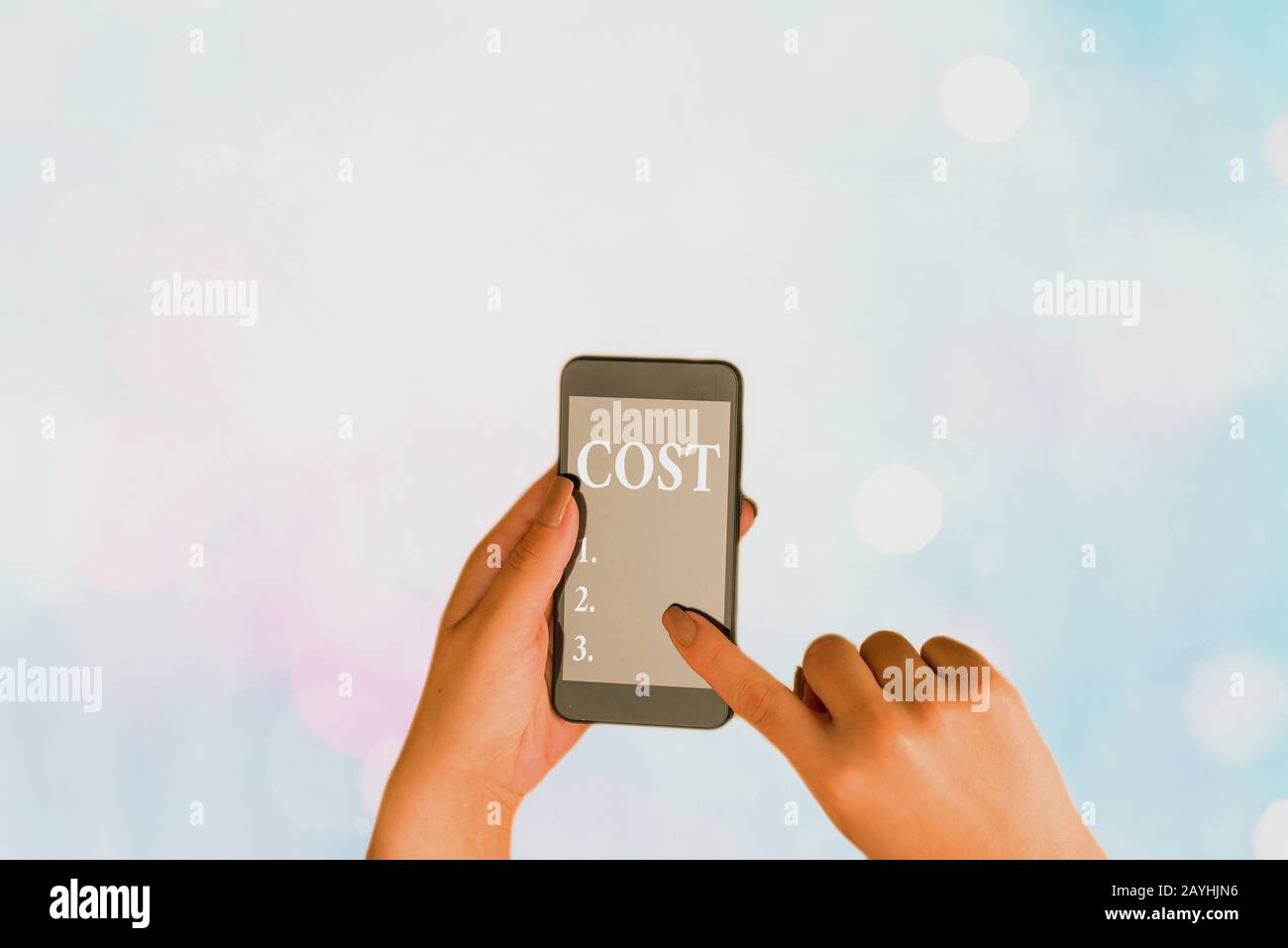 Writing note showing Cost. Business concept for The amount that usualy paid for a item you buy or hiring a demonstrating Stock Photo