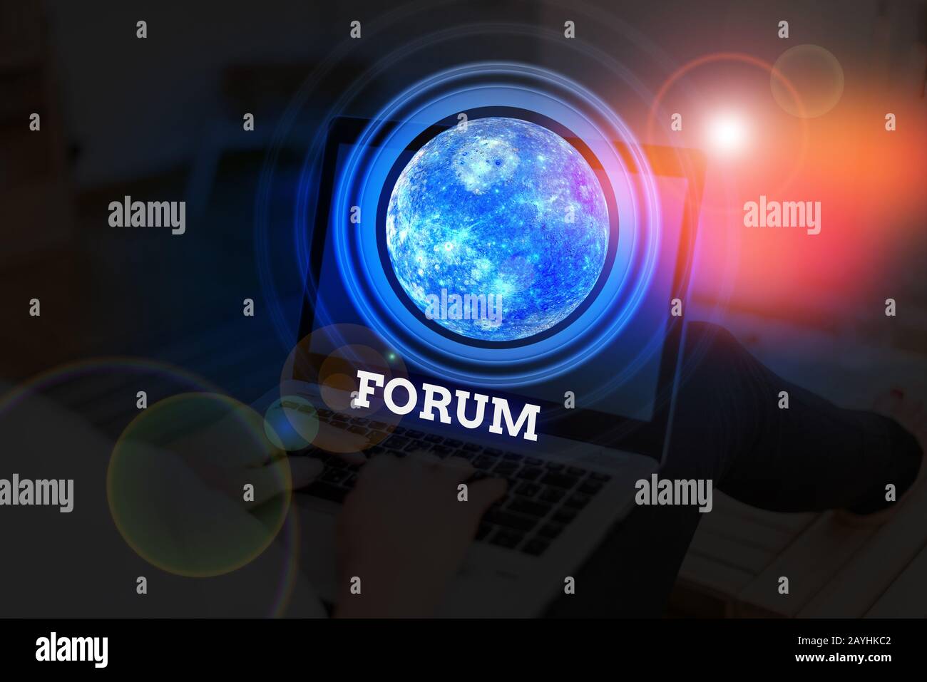 Handwriting text Forum. Conceptual photo the place or section of a website that is used for public discussion Elements of this image furnished by NASA Stock Photo